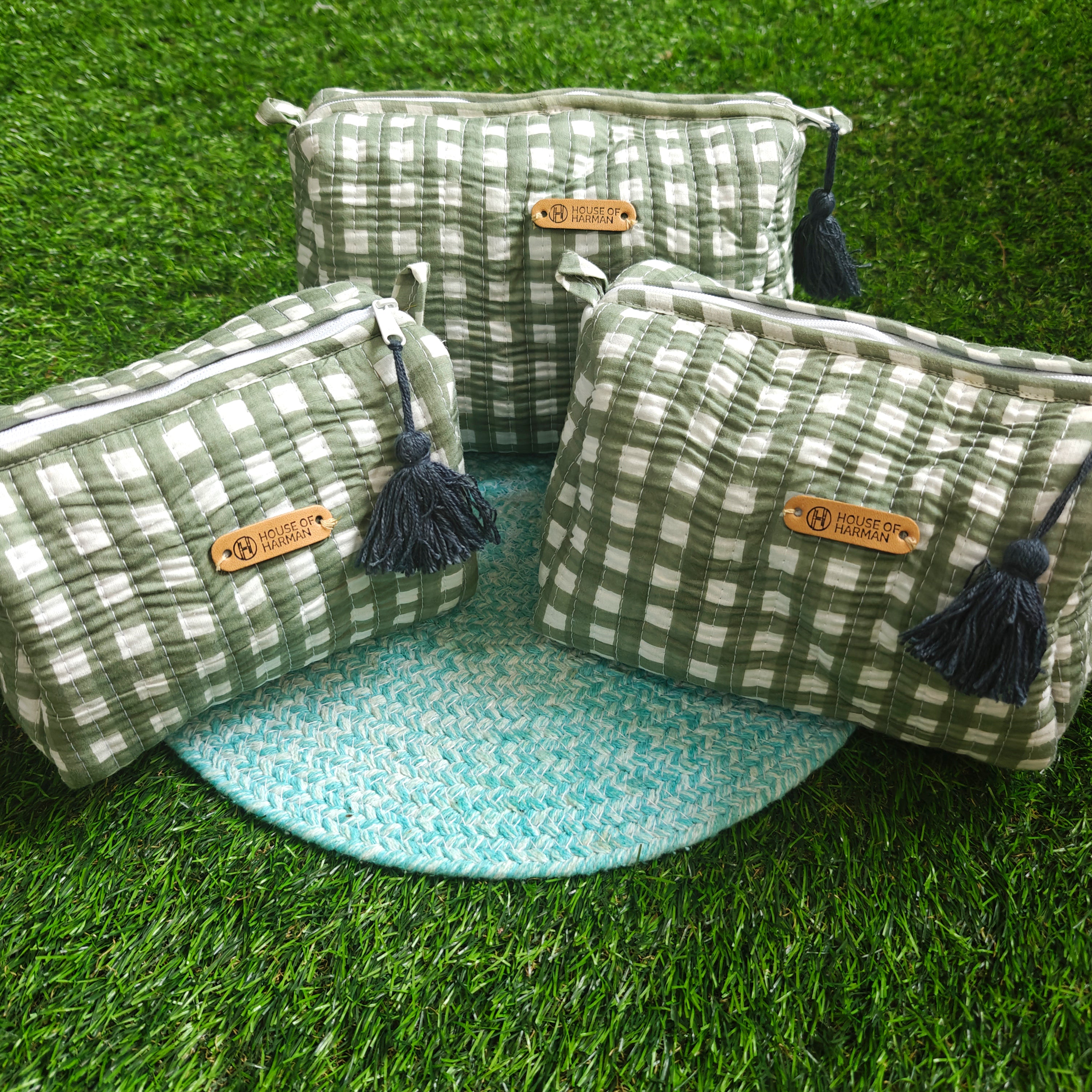 Multipurpose Pouches- Set of Three I Waterproof Lining I Four Mini Pockets Inside