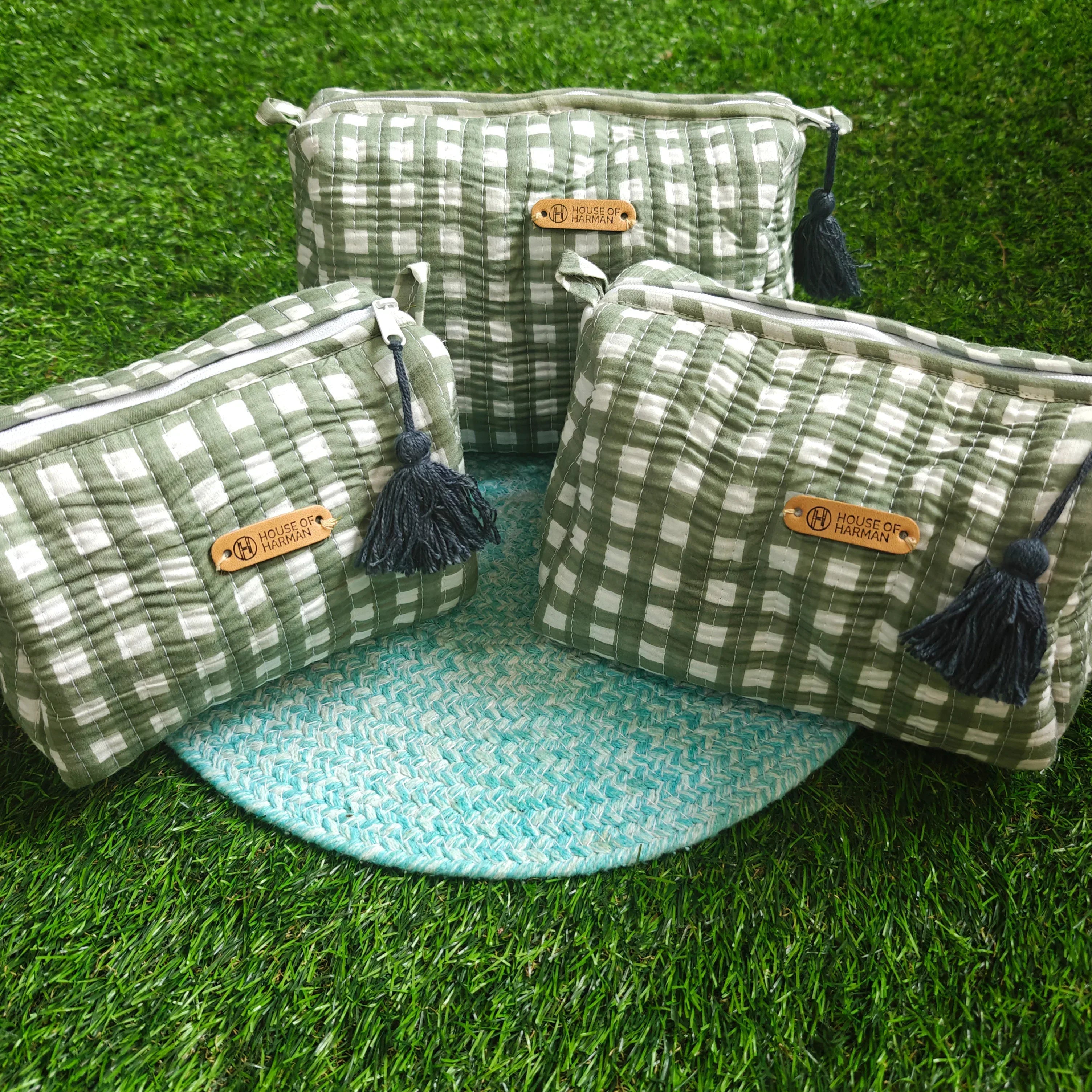 Multipurpose Pouches- Set of Three I Waterproof Lining I Four Mini Pockets Inside - HOUSE OF HARMAN