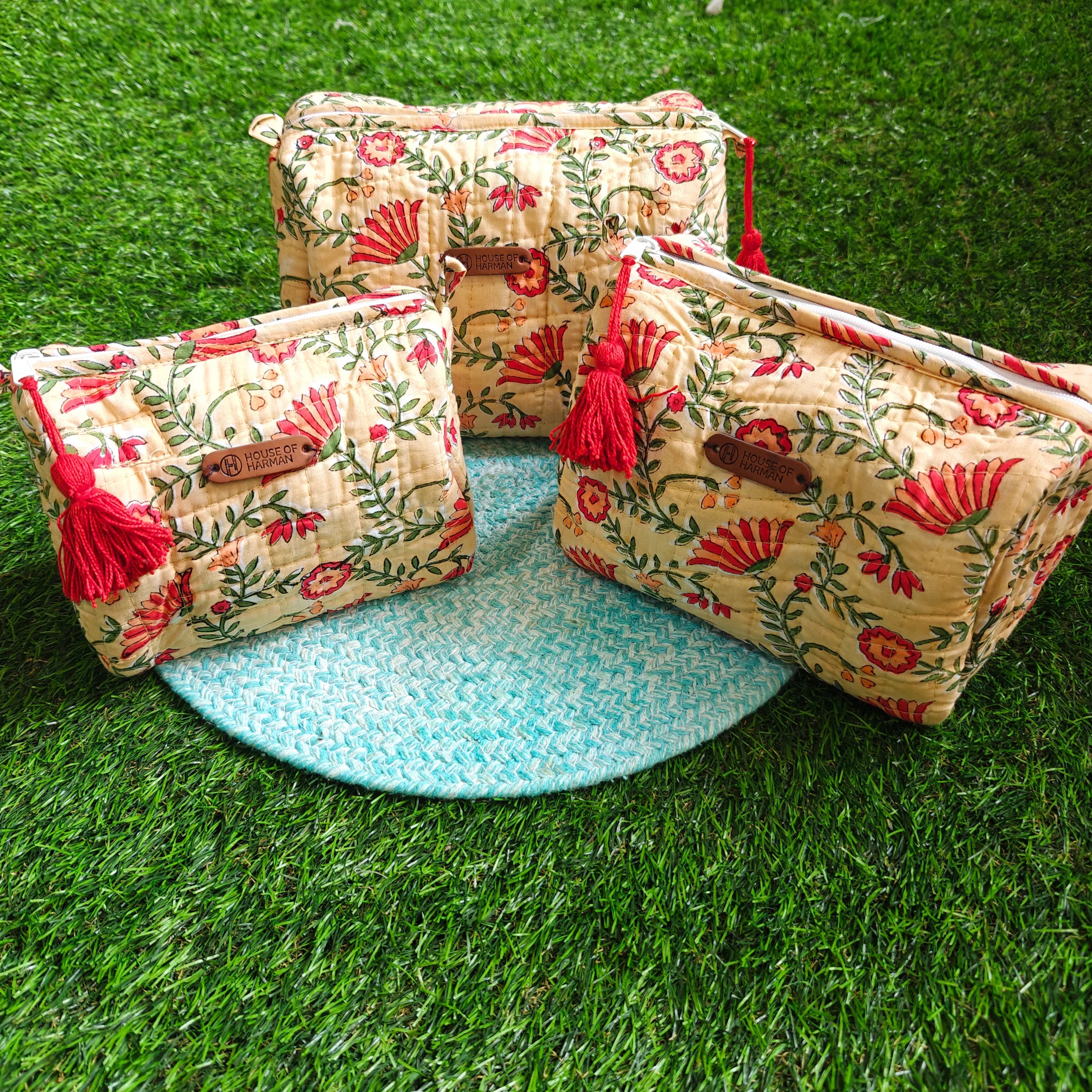 Multipurpose Pouches- Set of Three I Waterproof Lining I Four Mini Pockets Inside - HOUSE OF HARMAN