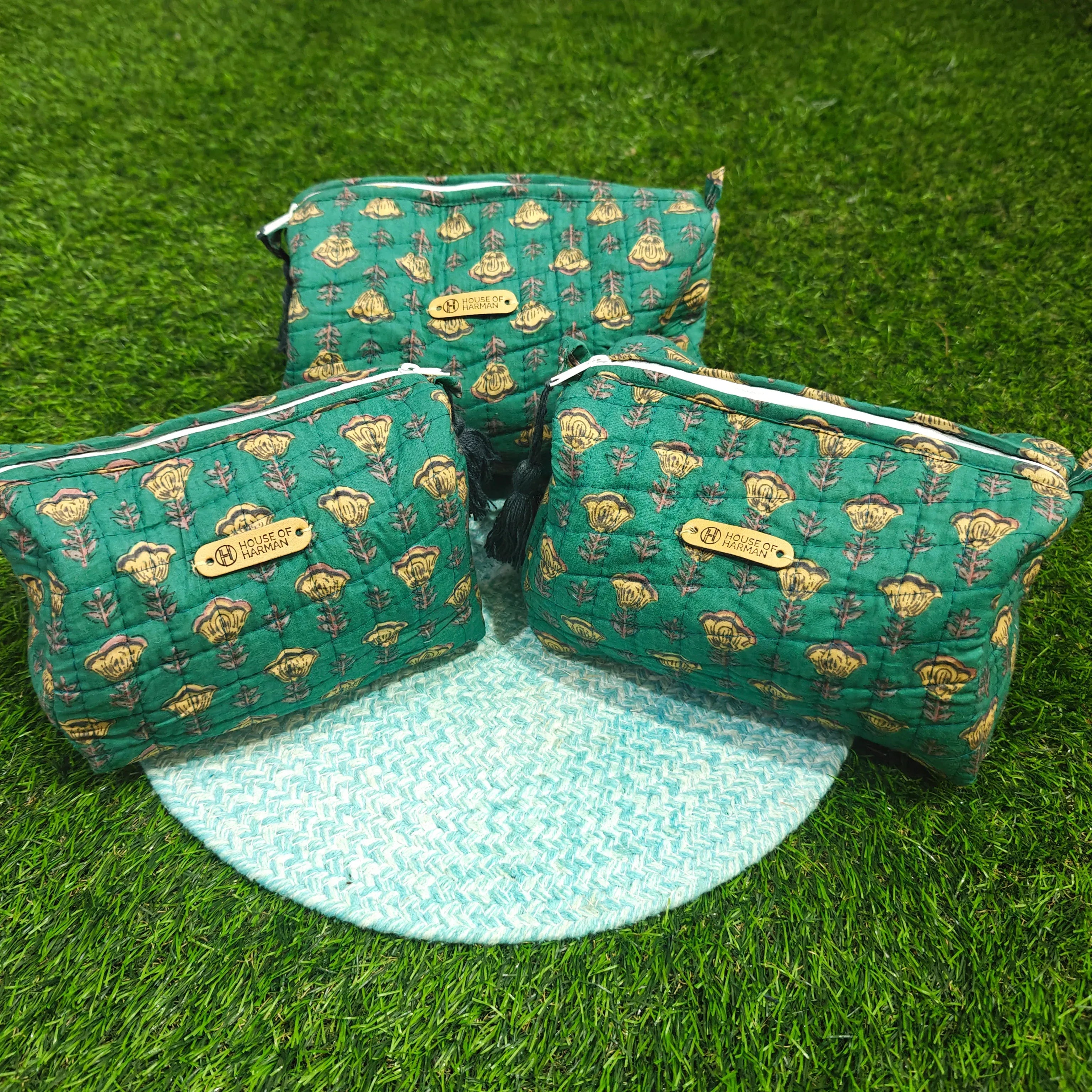 Multipurpose Pouches- Set of Three I Waterproof Lining I Four Mini Pockets Inside - HOUSE OF HARMAN