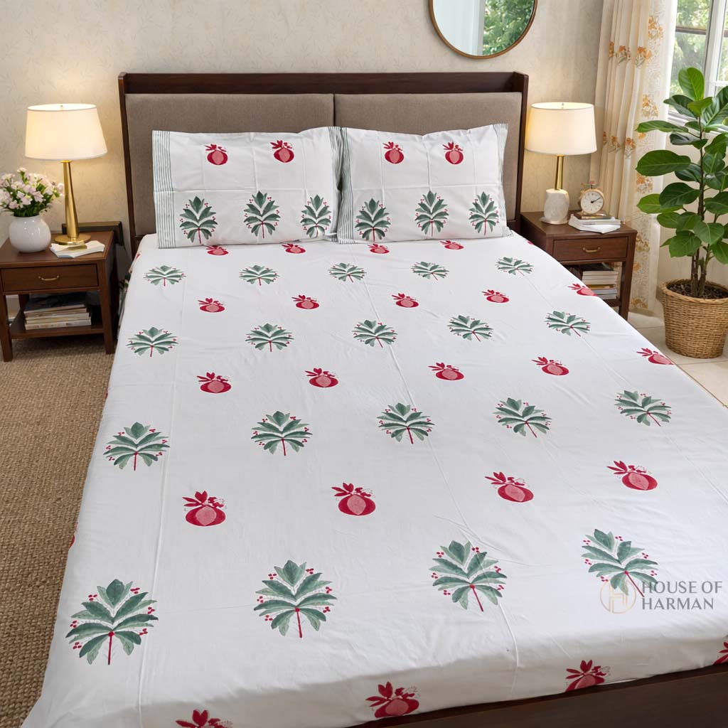 PomLeaf Classic Grid Bedsheet