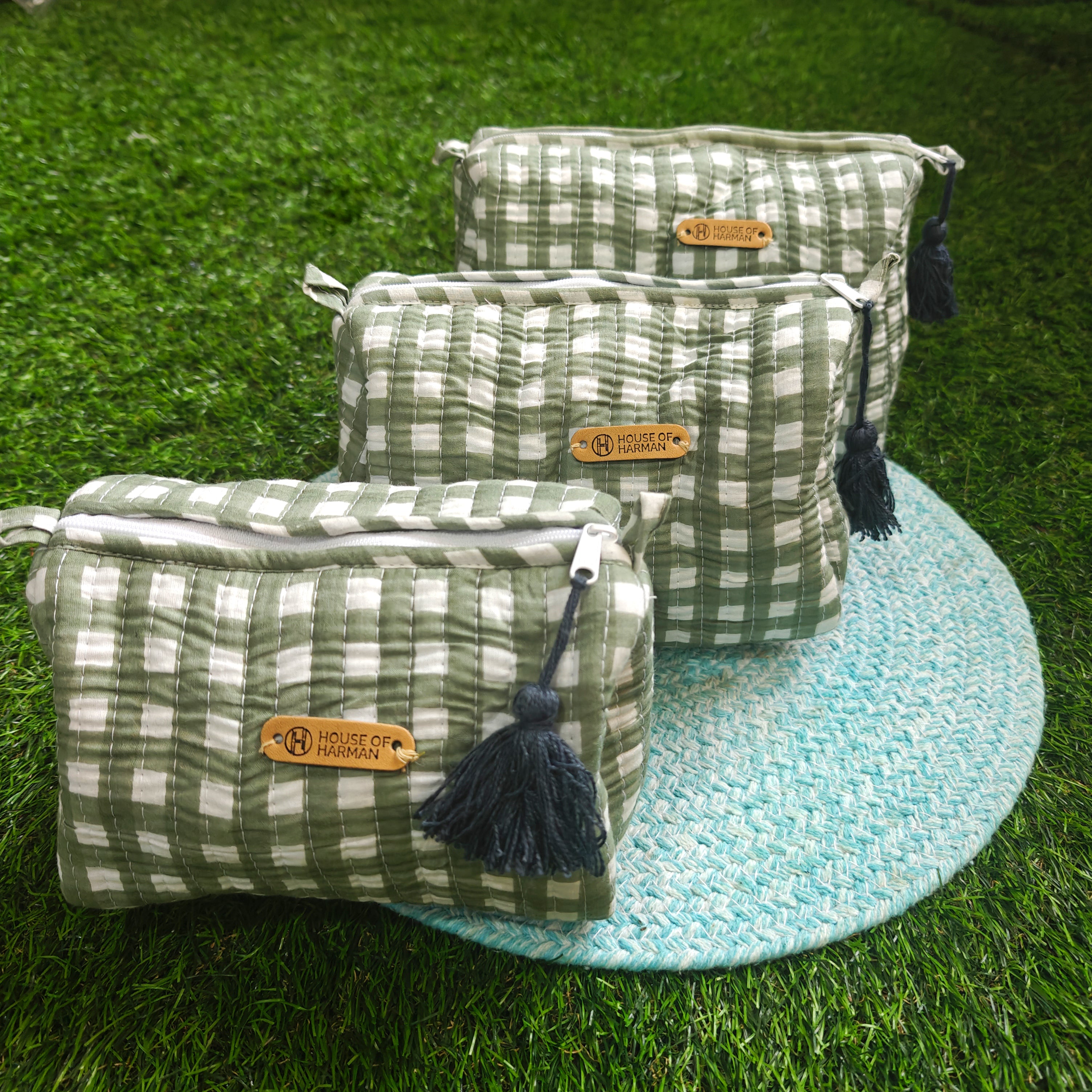 Multipurpose Pouches- Set of Three I Waterproof Lining I Four Mini Pockets Inside