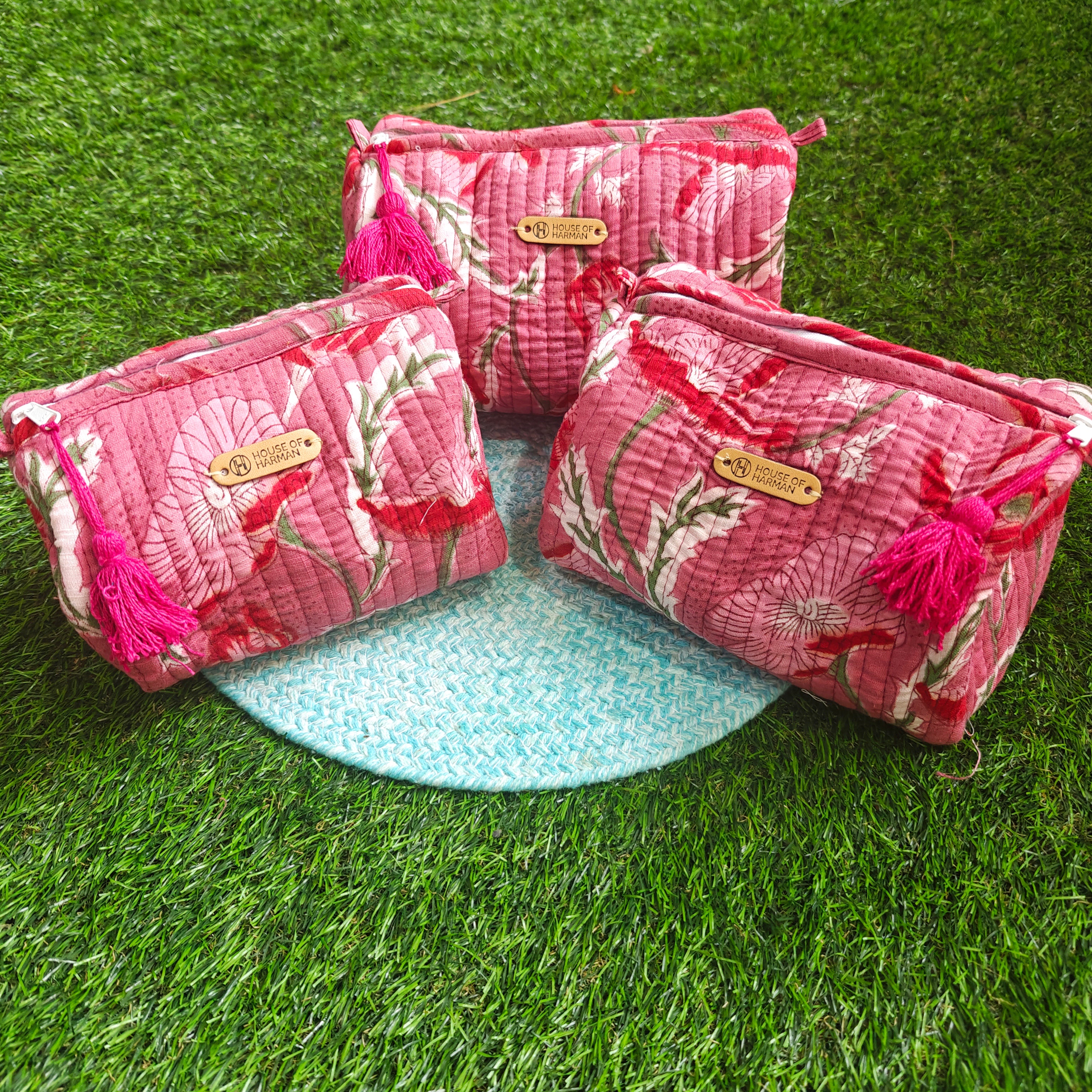 Multipurpose Pouches- Set of Three I Waterproof Lining I Four Mini Pockets Inside