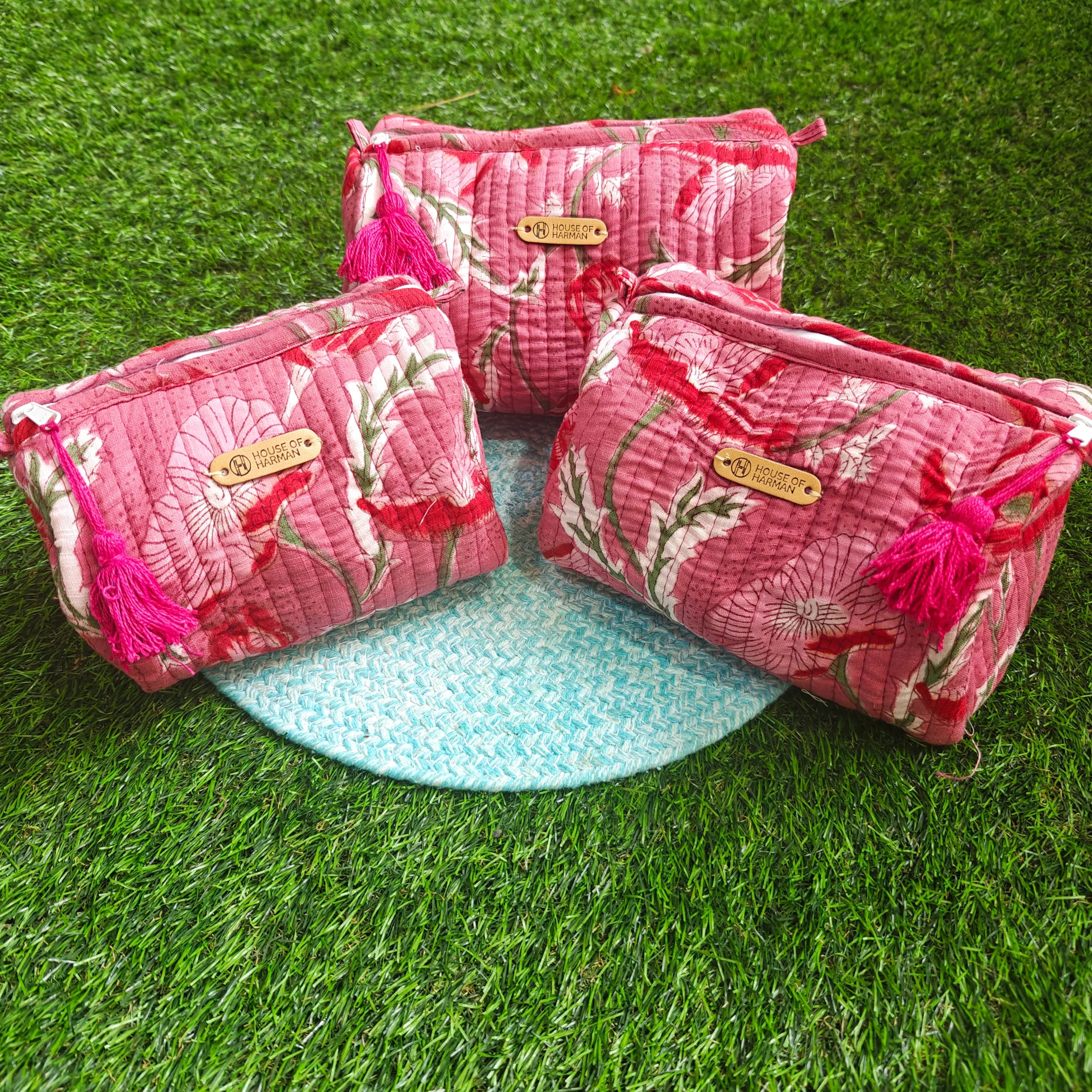 Multipurpose Pouches- Set of Three I Waterproof Lining I Four Mini Pockets Inside - HOUSE OF HARMAN