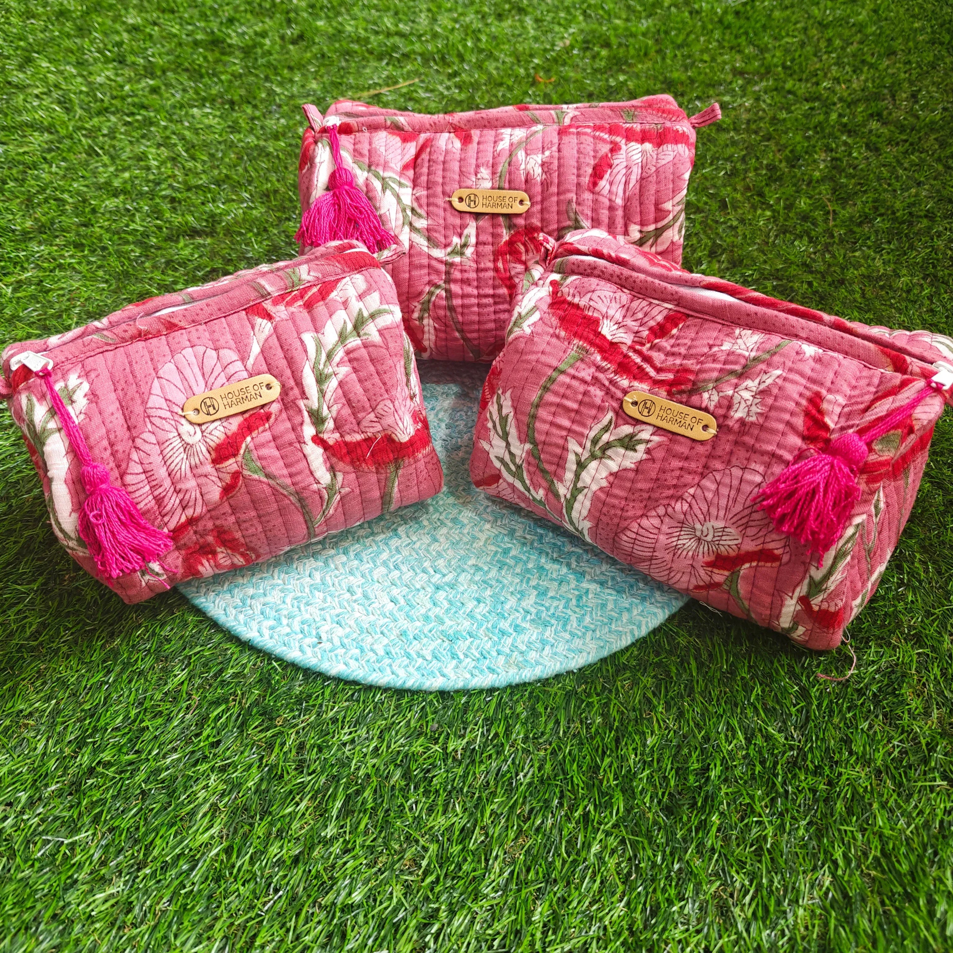 Multipurpose Pouches- Set of Three I Waterproof Lining I Four Mini Pockets Inside - HOUSE OF HARMAN