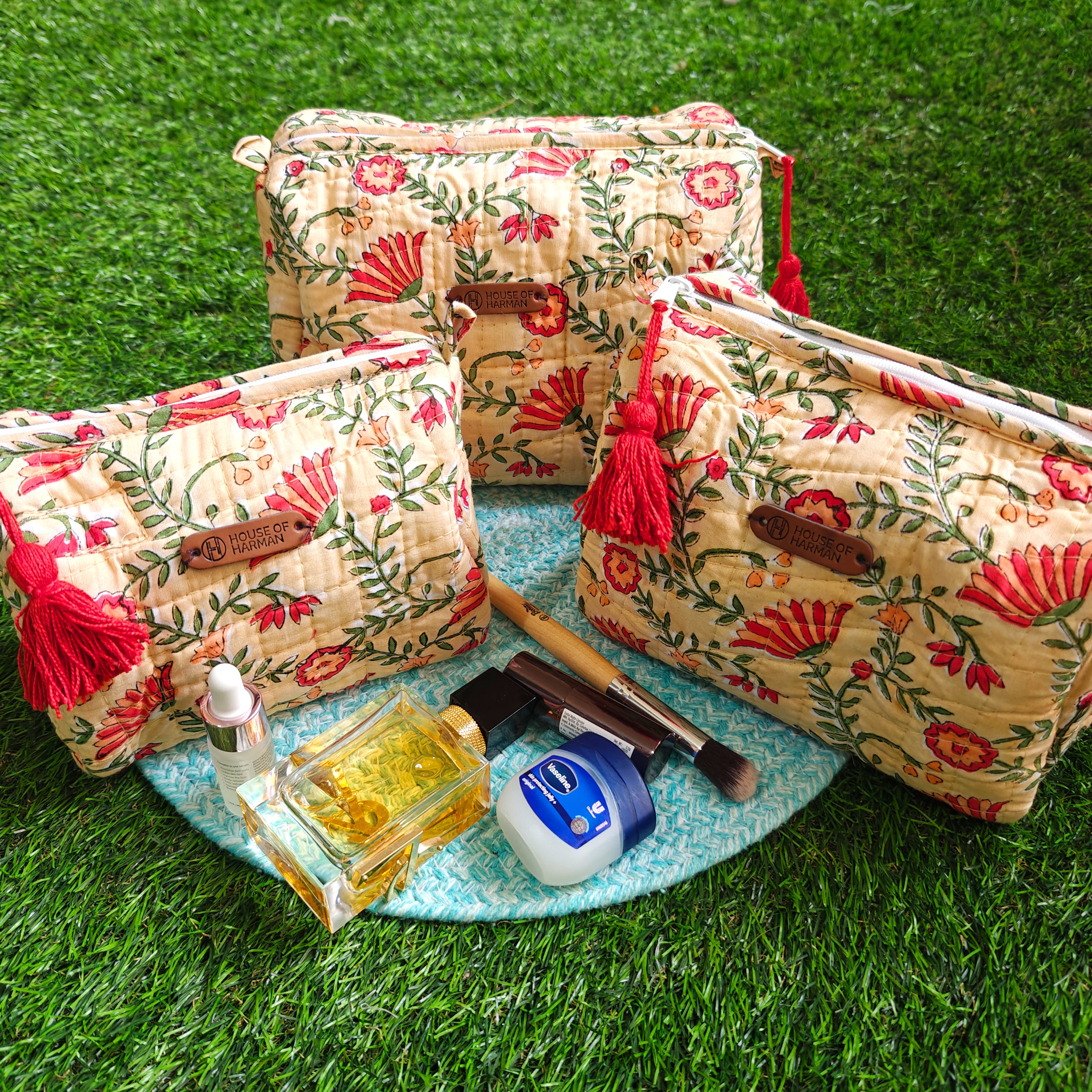 Multipurpose Pouches- Set of Three I Waterproof Lining I Four Mini Pockets Inside