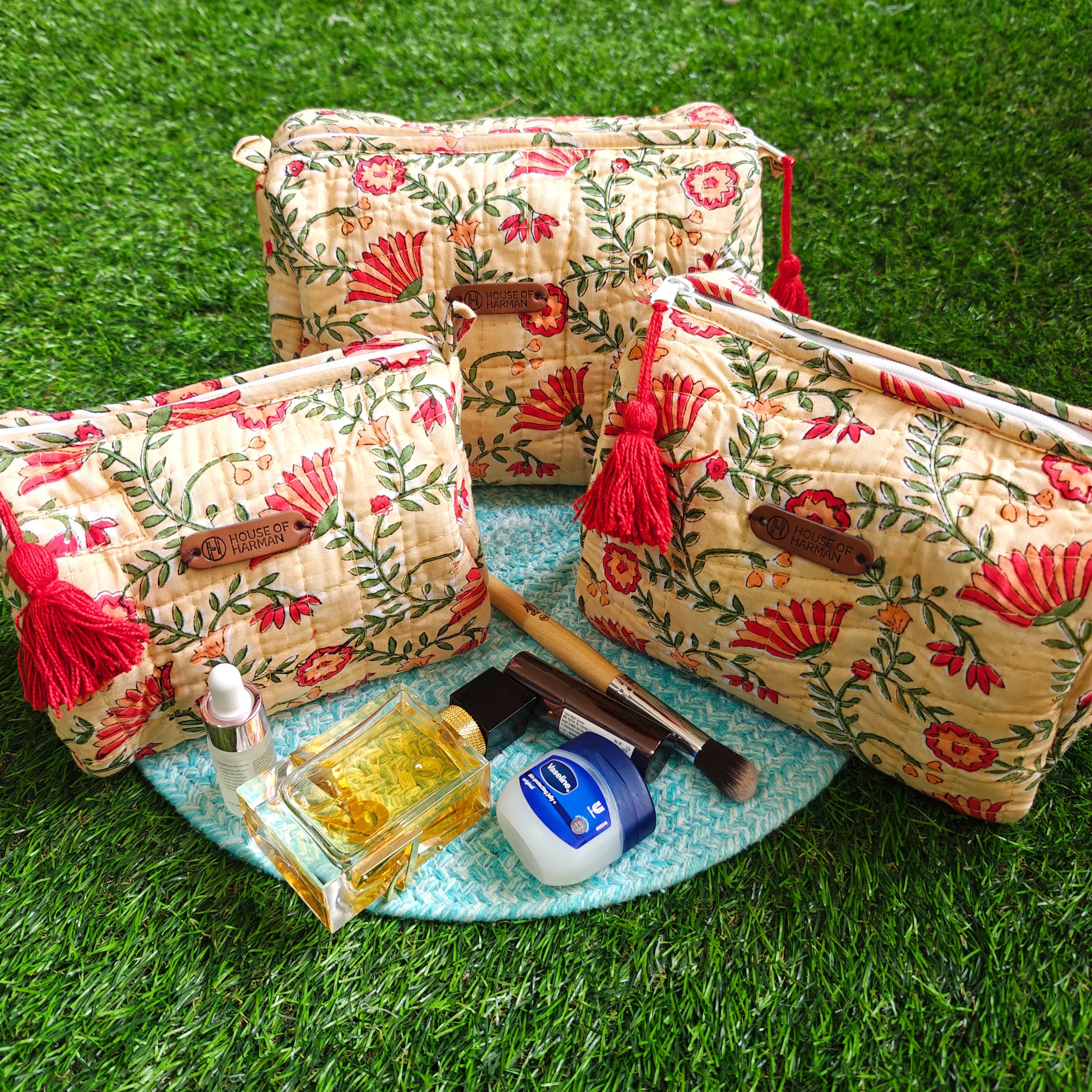 Multipurpose Pouches- Set of Three I Waterproof Lining I Four Mini Pockets Inside - HOUSE OF HARMAN