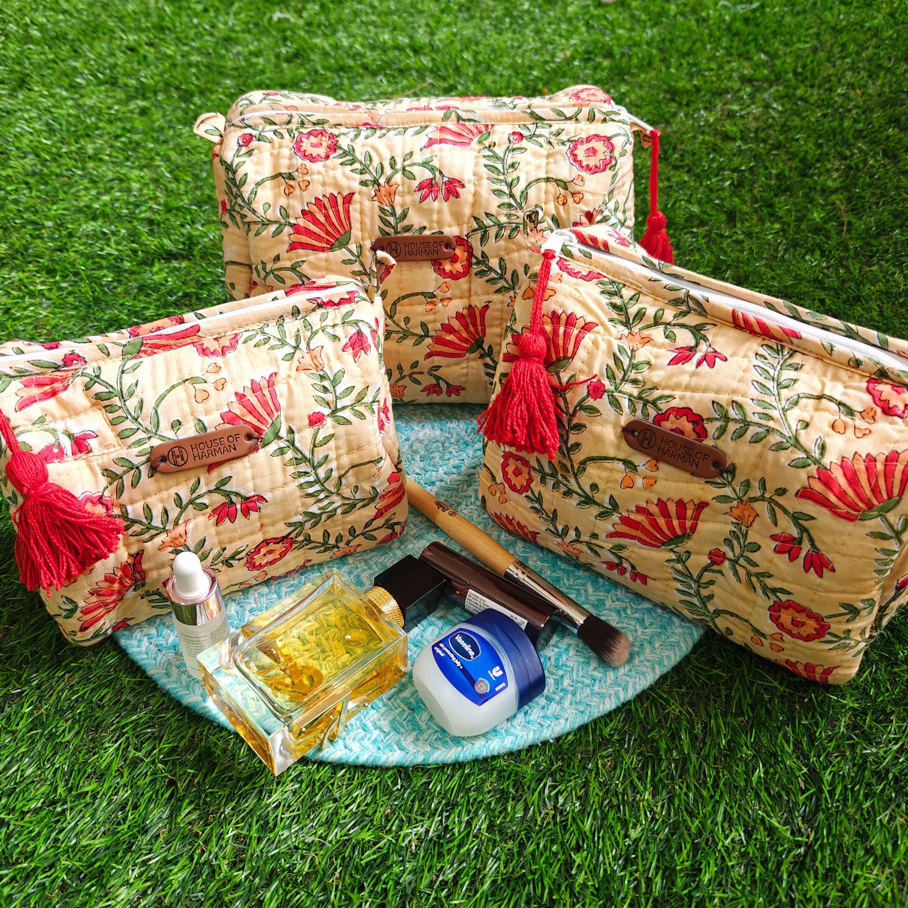 Multipurpose Pouches- Set of Three I Waterproof Lining I Four Mini Pockets Inside - HOUSE OF HARMAN