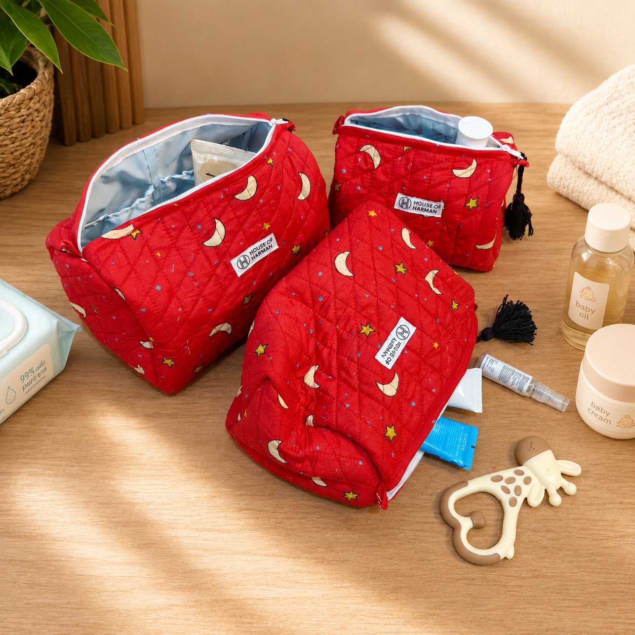 Multipurpose Pouches- Set of Three I Waterproof Lining I Four Mini Pockets Inside