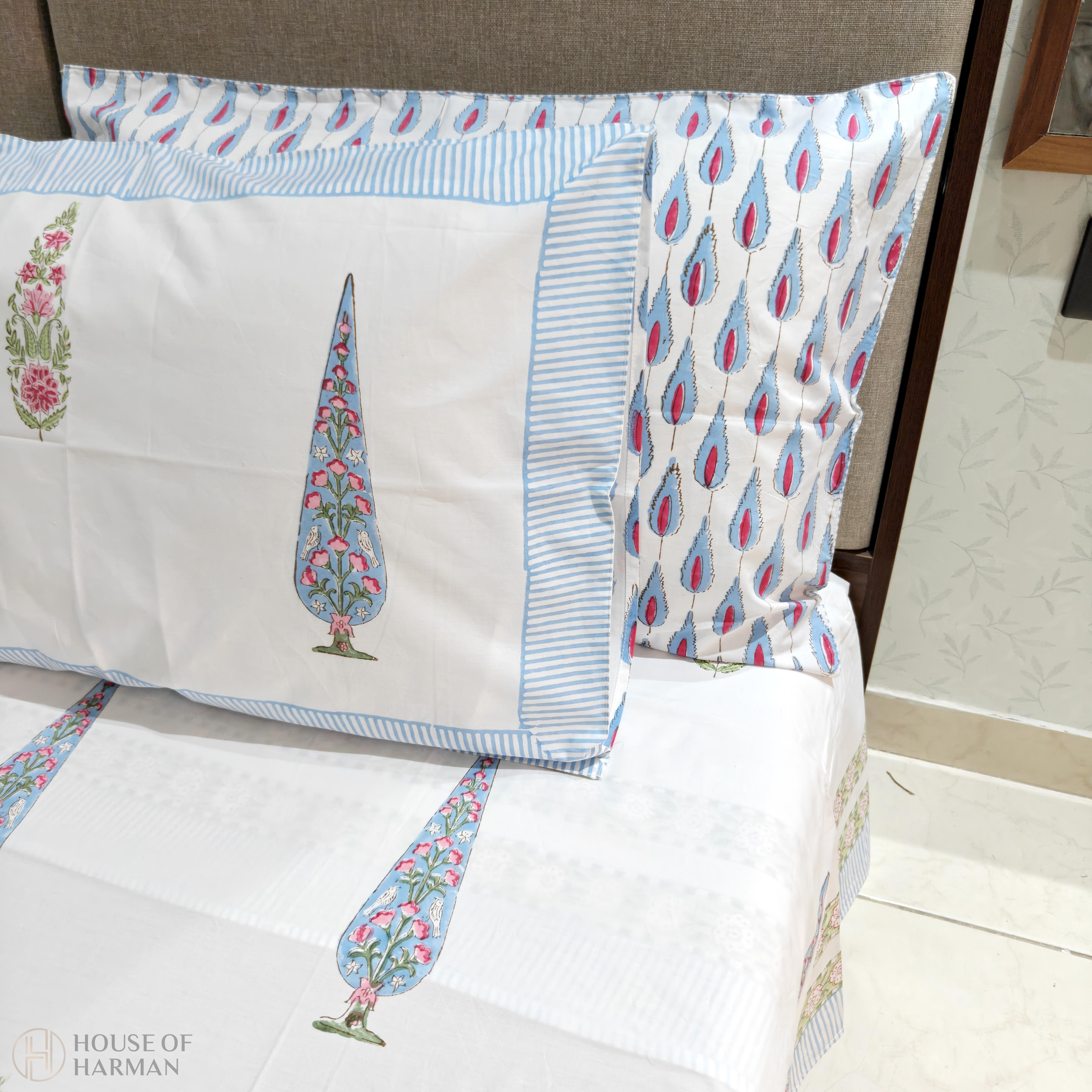 Whispering Azure Blooms Bedsheet