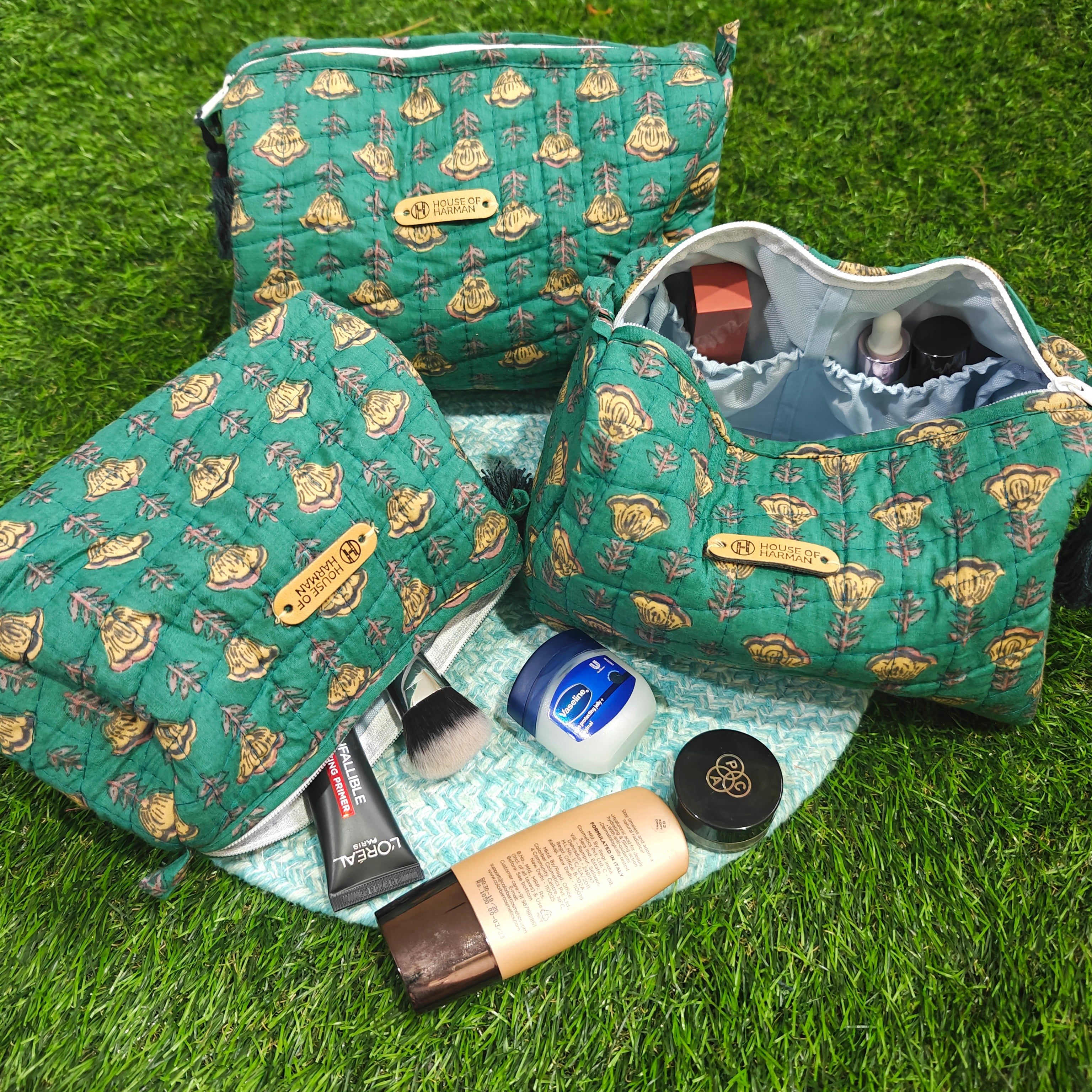 Multipurpose Pouches- Set of Three I Waterproof Lining I Four Mini Pockets Inside