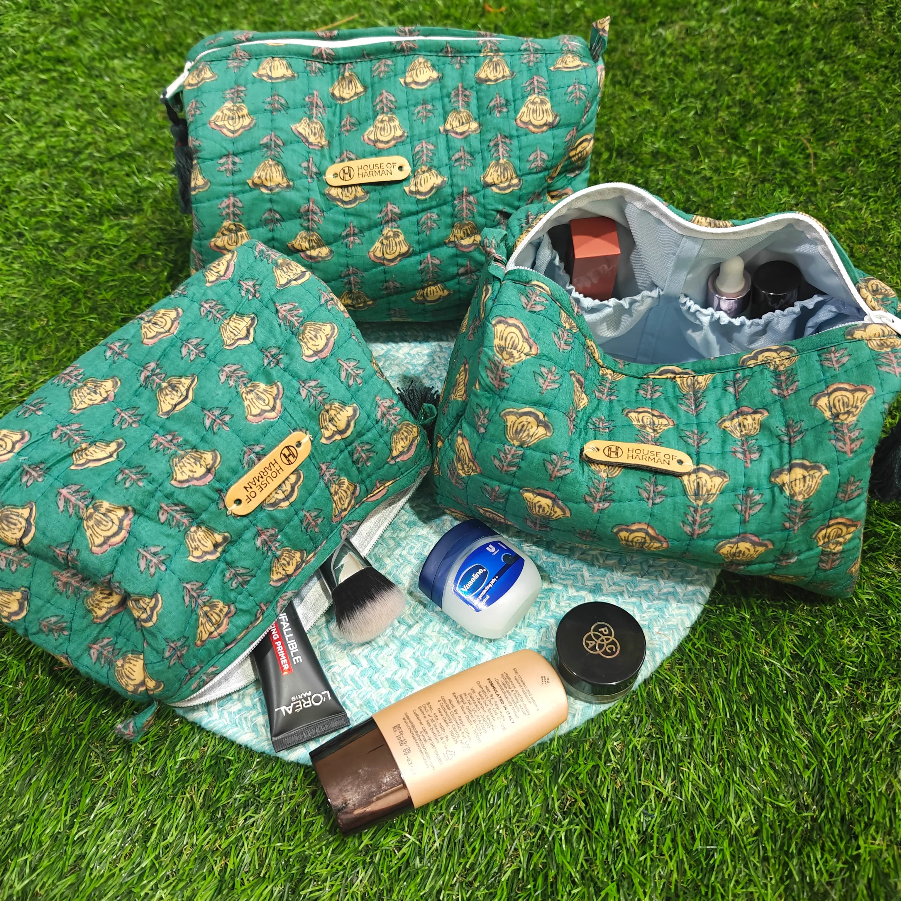 Multipurpose Pouches- Set of Three I Waterproof Lining I Four Mini Pockets Inside - HOUSE OF HARMAN