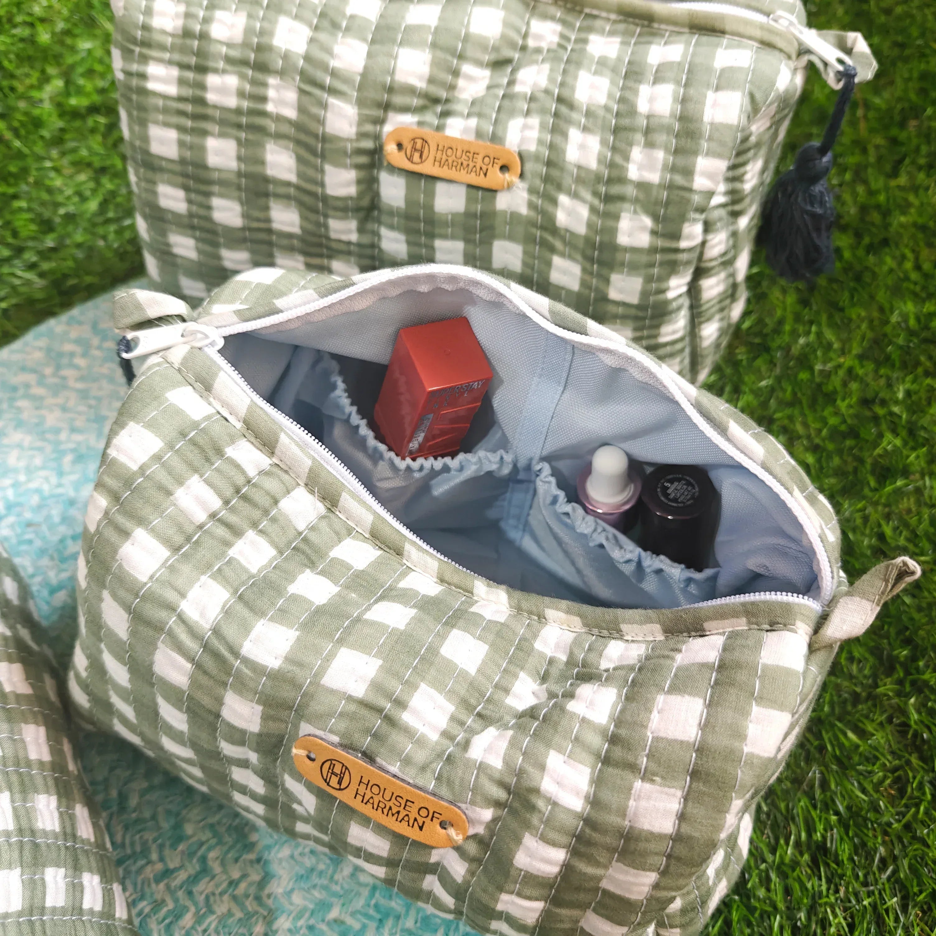 Multipurpose Pouches- Set of Three I Waterproof Lining I Four Mini Pockets Inside - HOUSE OF HARMAN