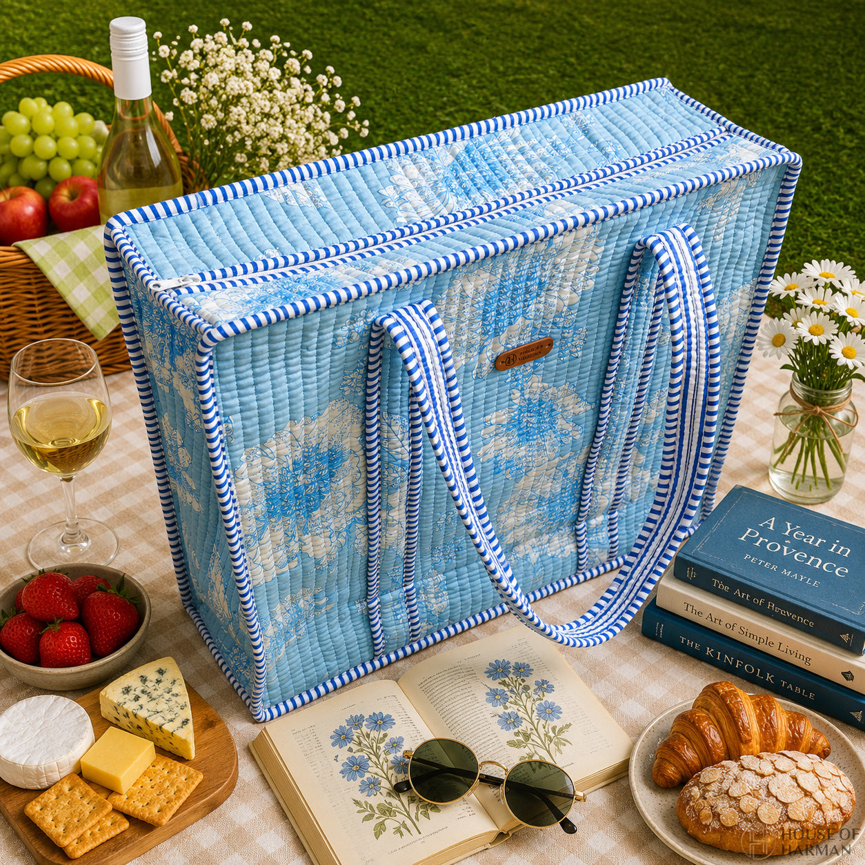 House of Harman Block Printed Tote Bag | Zipper Closure | 2 Inner Pockets | Ample Storage