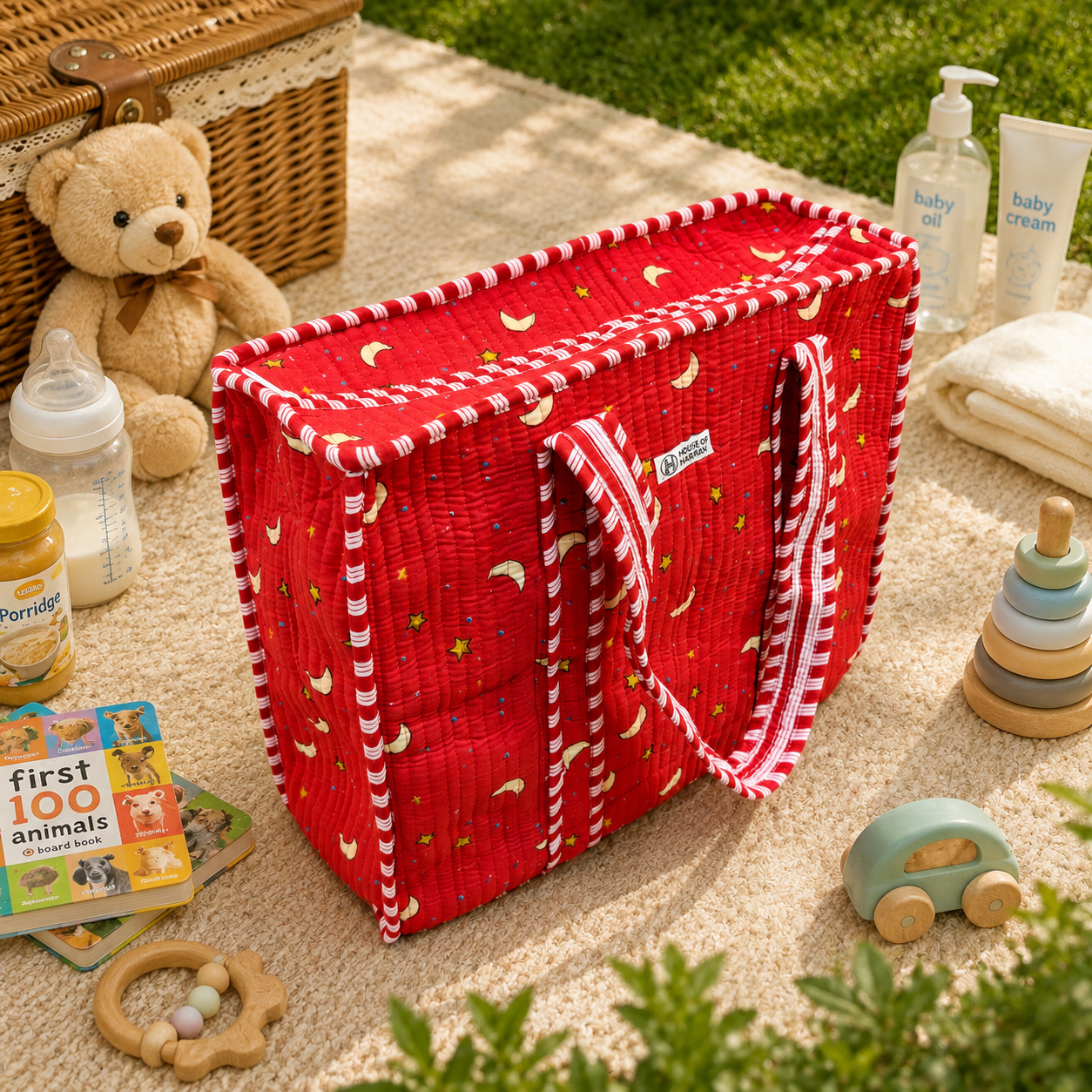 House of Harman Block Printed Tote Bag | Zipper Closure | 2 Inner Pockets | Ample Storage
