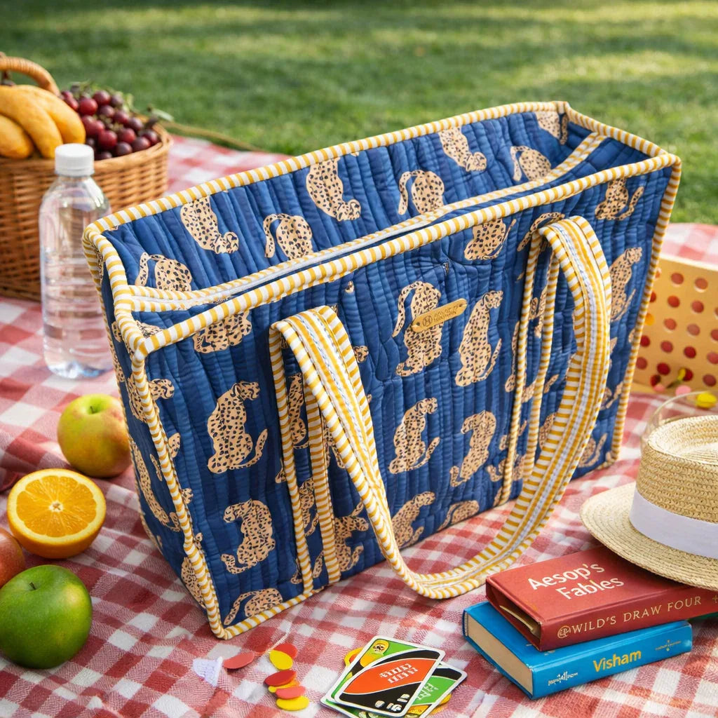 House of Harman Block Printed Tote Bag | Zipper Closure | 2 Inner Pockets | Ample Storage