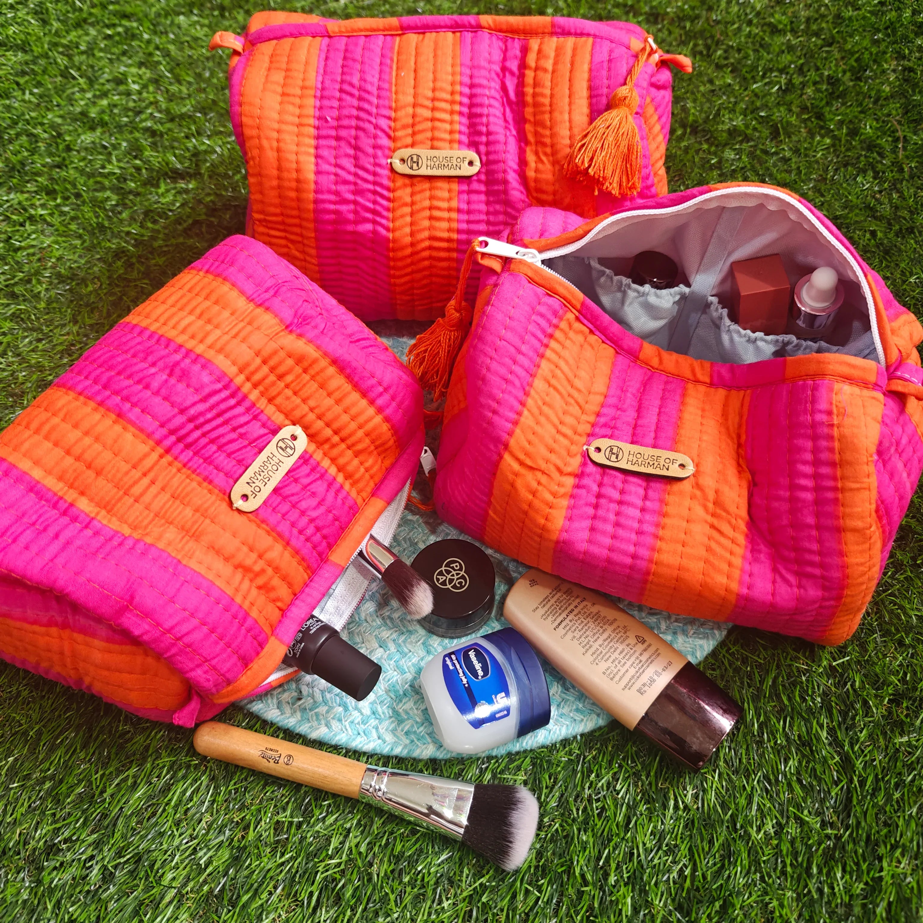 Multipurpose Pouches- Set of Three I Waterproof Lining I Four Mini Pockets Inside - HOUSE OF HARMAN