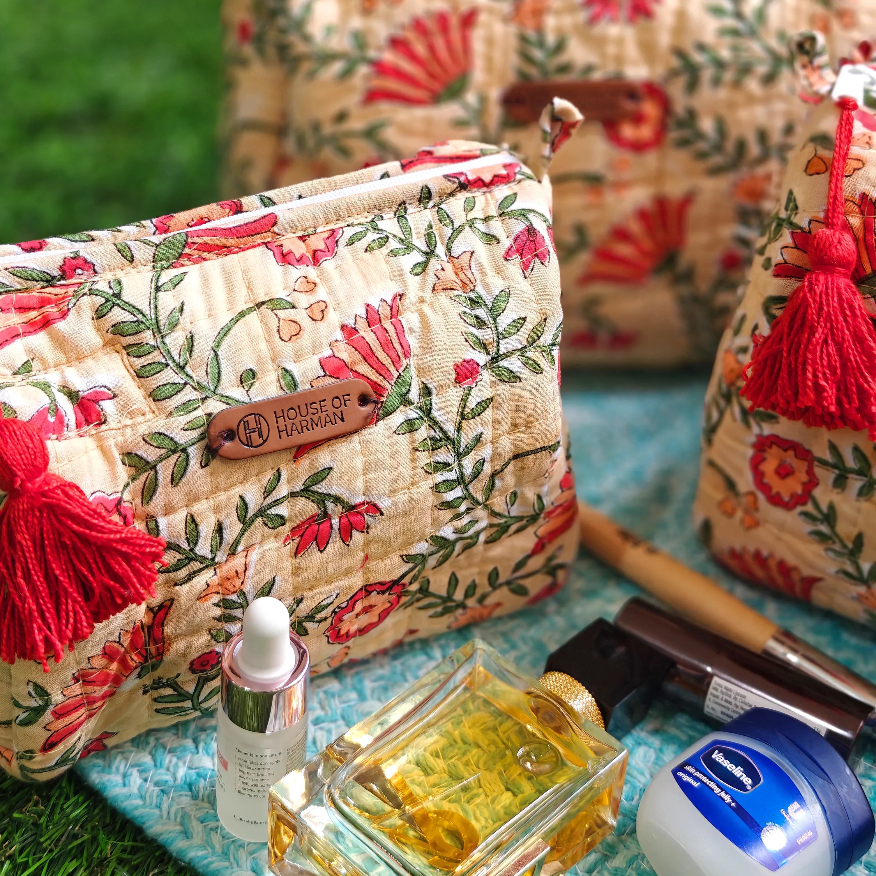 Multipurpose Pouches- Set of Three I Waterproof Lining I Four Mini Pockets Inside - HOUSE OF HARMAN