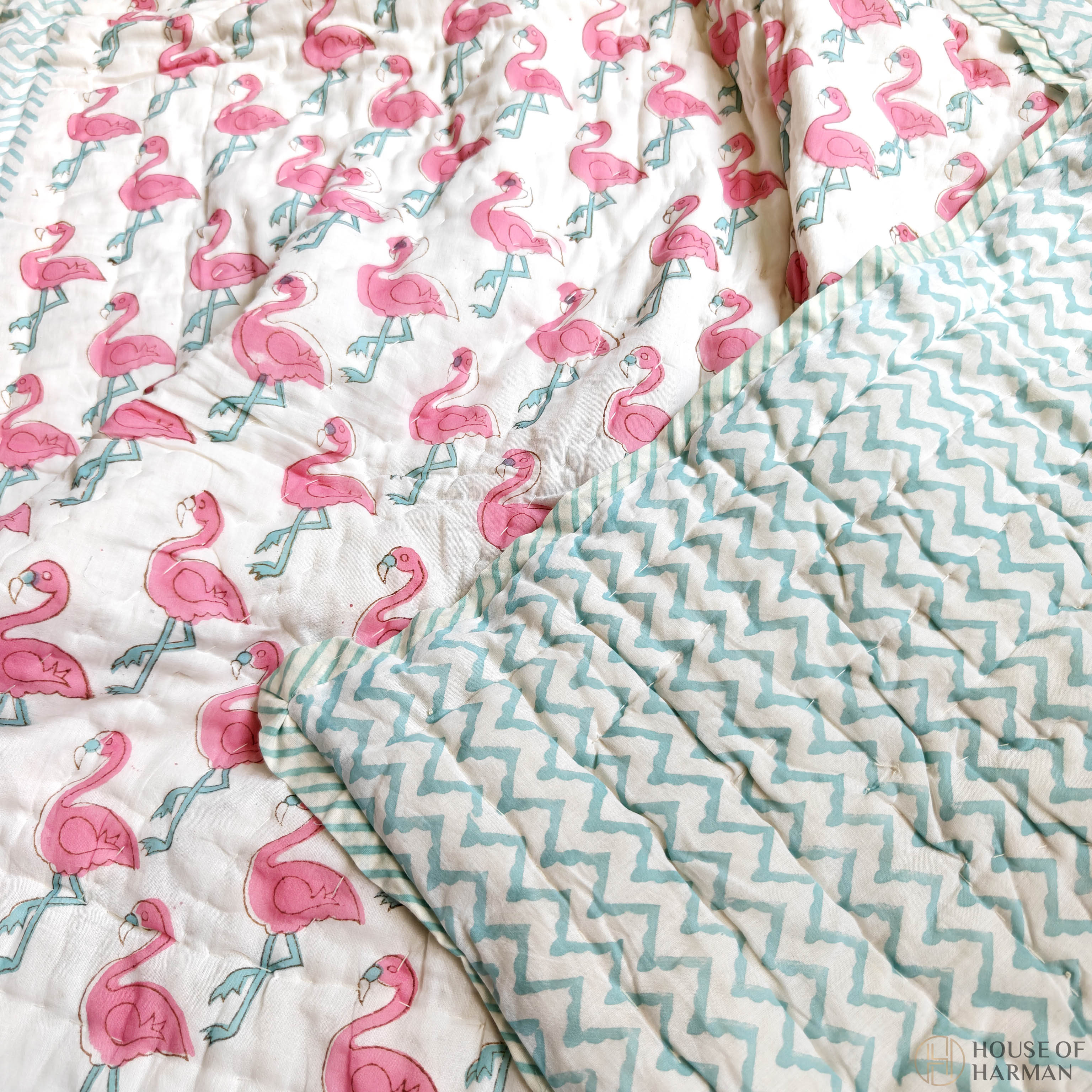 Pink Palm Flamingo Baby Quilt