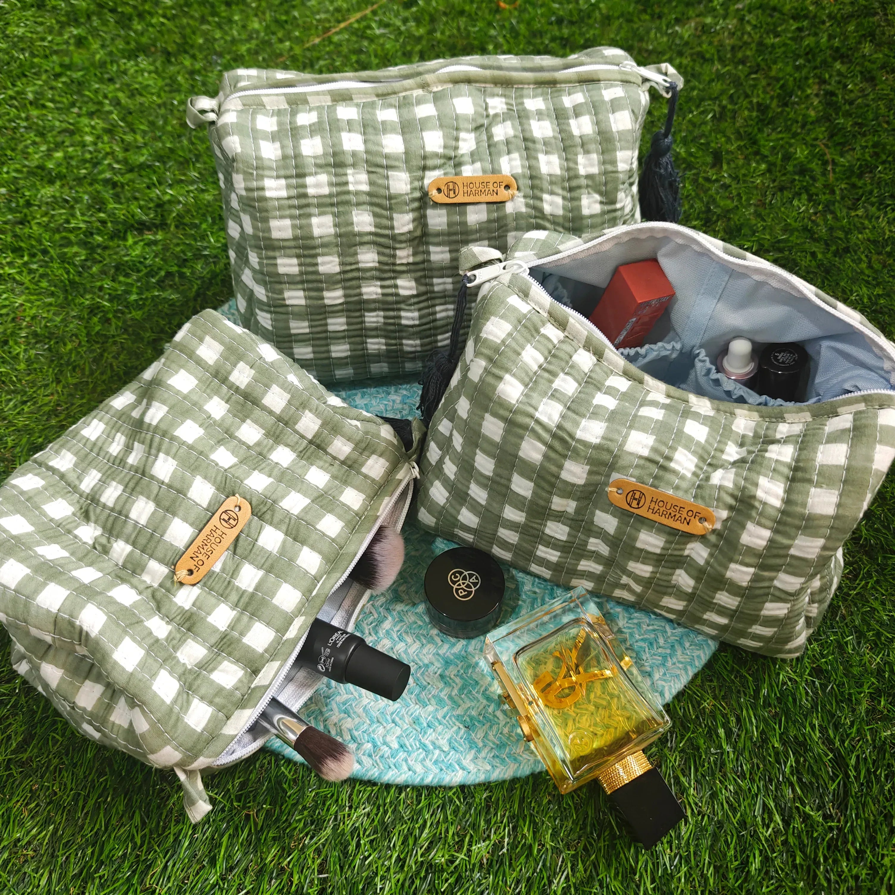 Multipurpose Pouches- Set of Three I Waterproof Lining I Four Mini Pockets Inside - HOUSE OF HARMAN