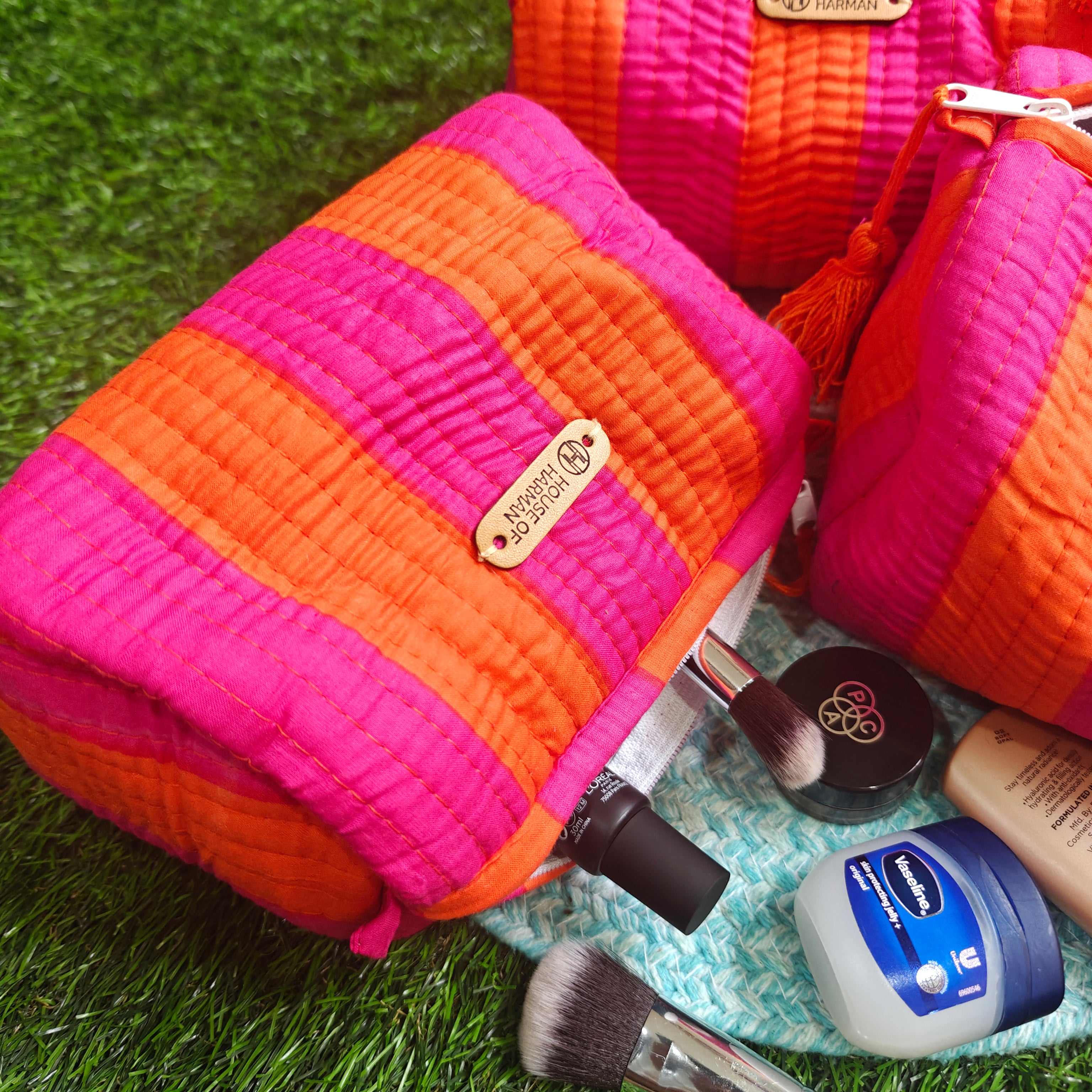 Multipurpose Pouches- Set of Three I Waterproof Lining I Four Mini Pockets Inside