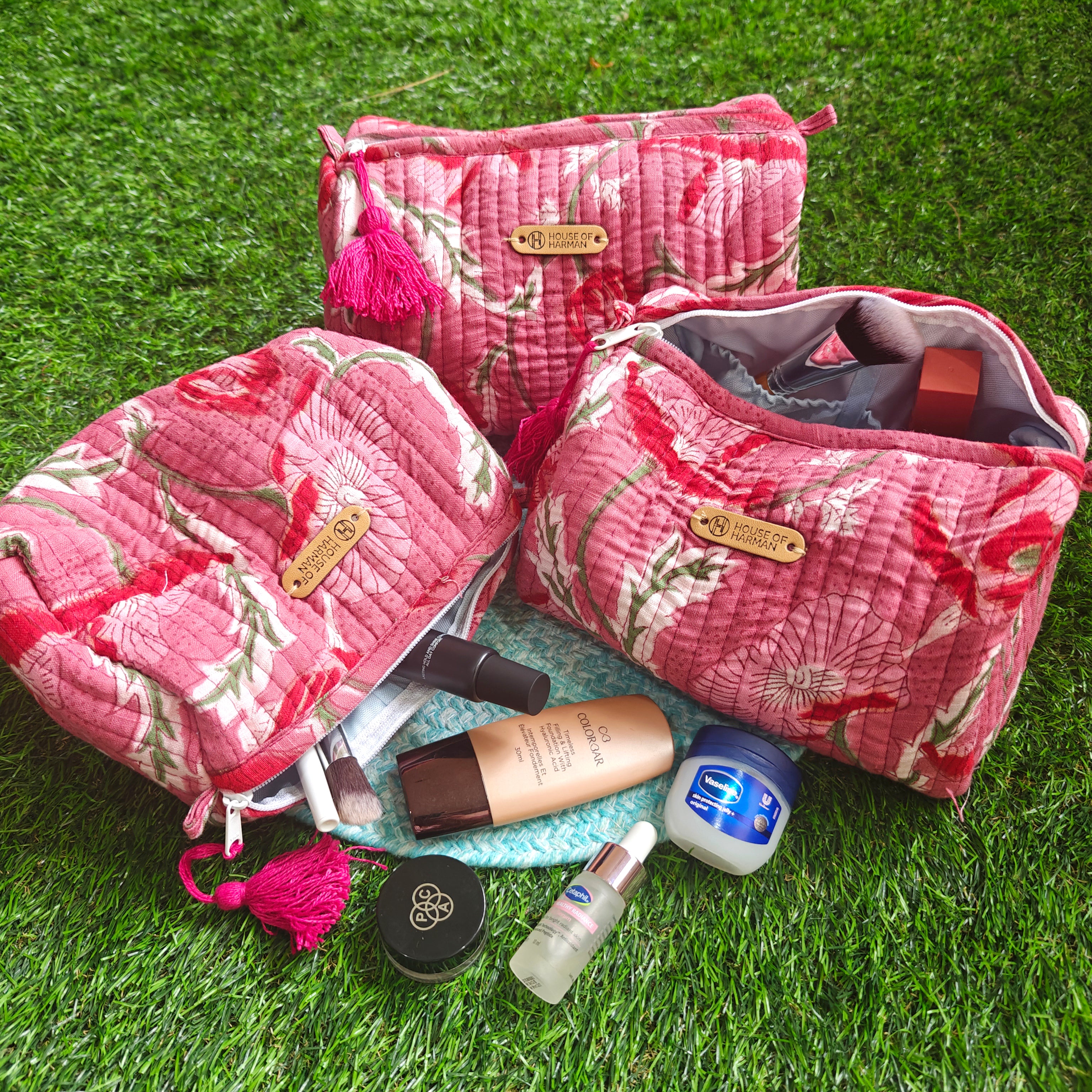 Multipurpose Pouches- Set of Three I Waterproof Lining I Four Mini Pockets Inside