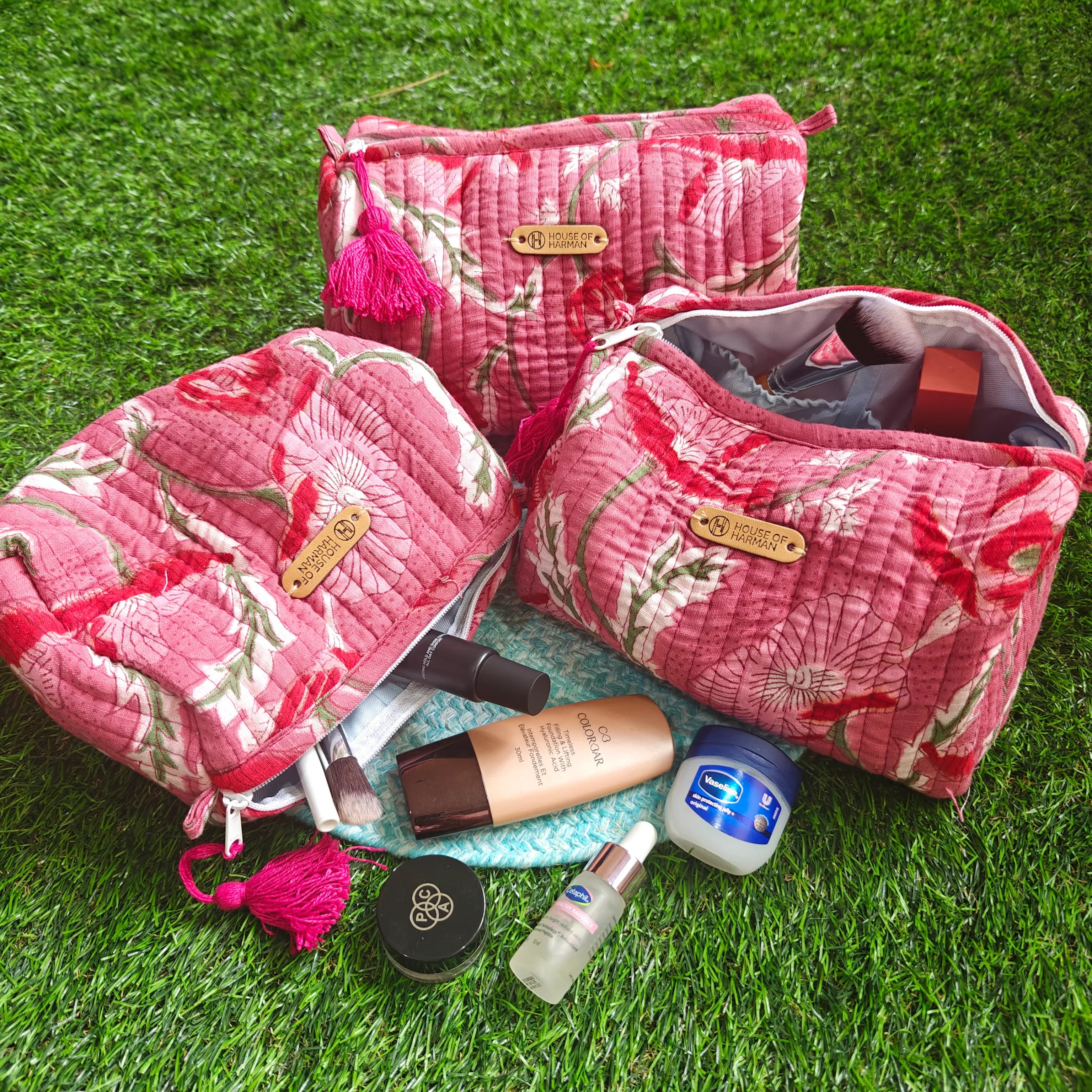 Multipurpose Pouches- Set of Three I Waterproof Lining I Four Mini Pockets Inside - HOUSE OF HARMAN