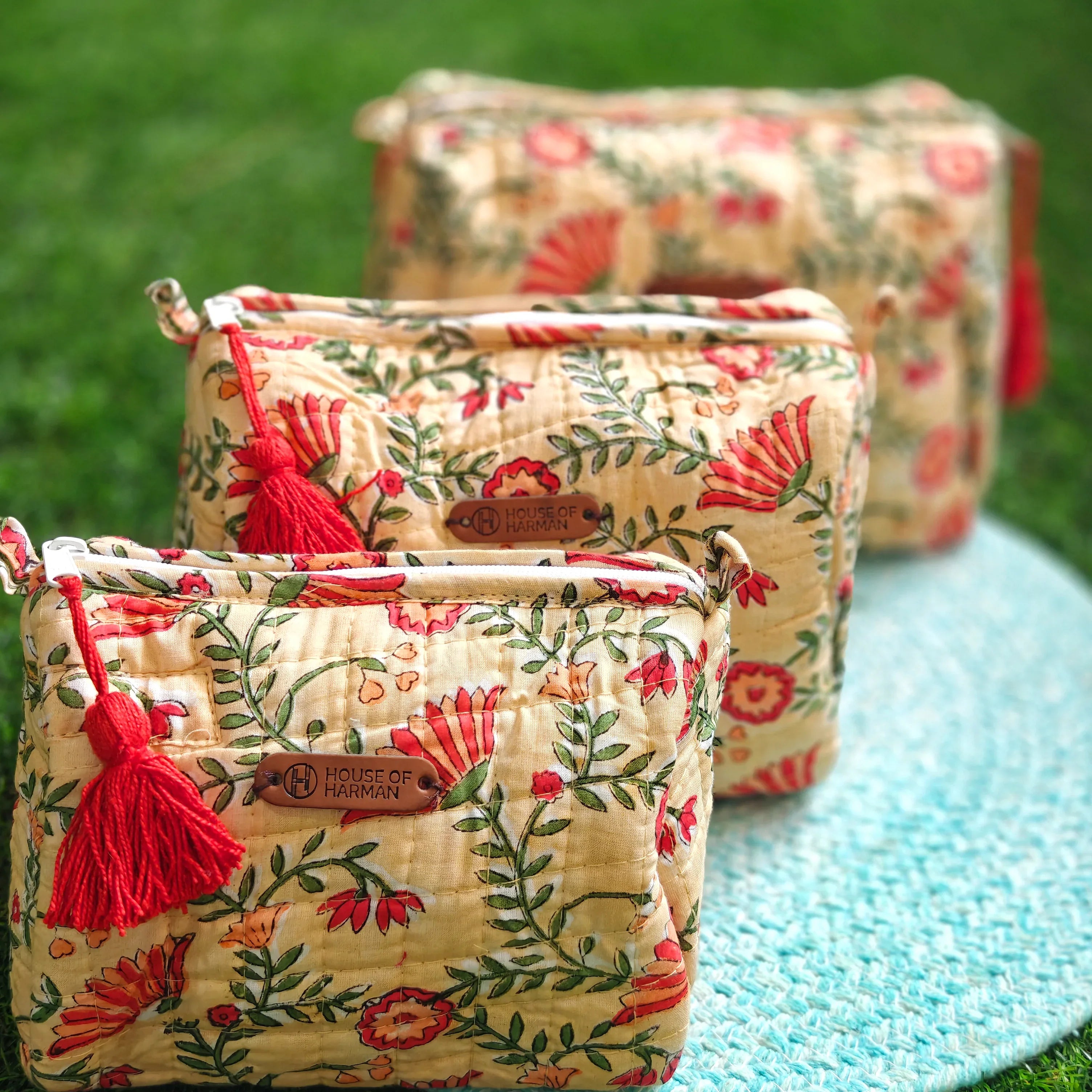 Multipurpose Pouches- Set of Three I Waterproof Lining I Four Mini Pockets Inside - HOUSE OF HARMAN