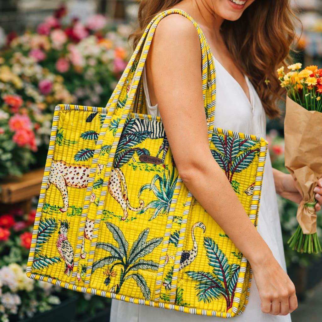 House of Harman Block Printed Tote Bag | Zipper Closure | 2 Inner Pockets | Ample Storage