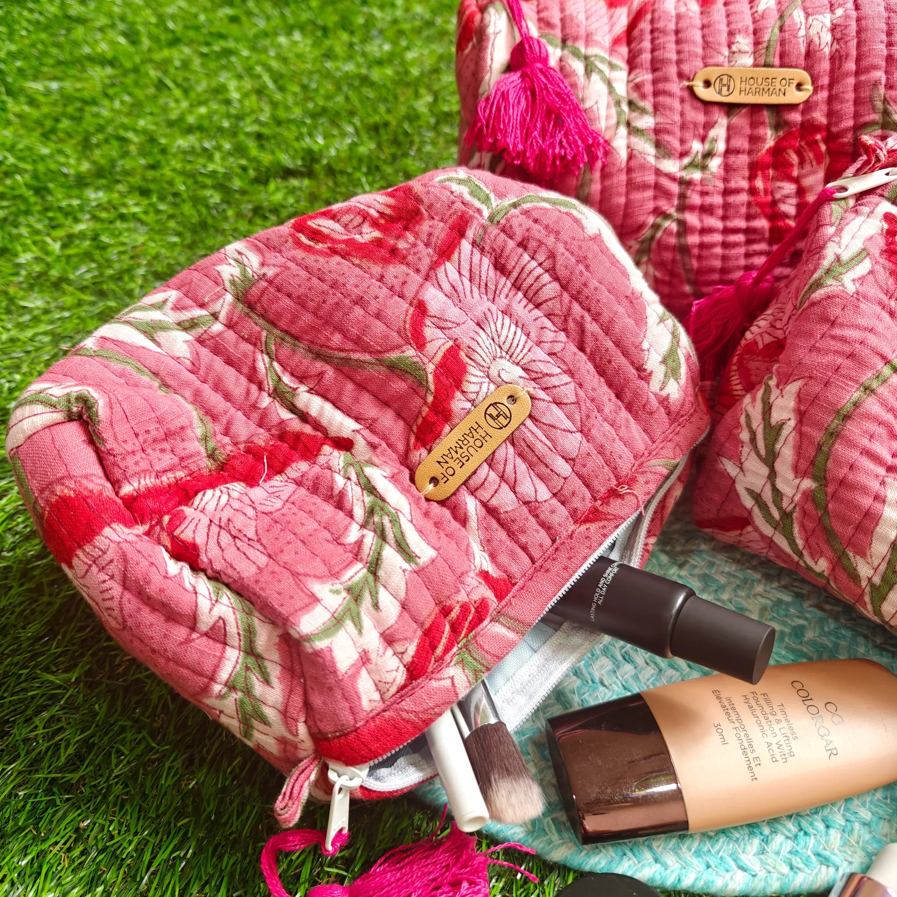 Multipurpose Pouches- Set of Three I Waterproof Lining I Four Mini Pockets Inside - HOUSE OF HARMAN