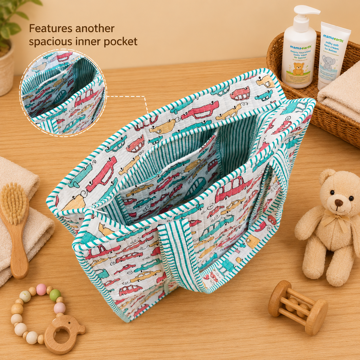 House of Harman Block Printed Tote Bag | Zipper Closure | 2 Inner Pockets | Ample Storage