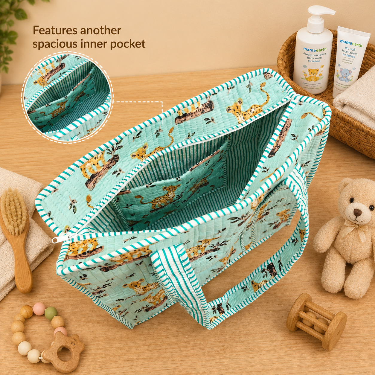 House of Harman Block Printed Tote Bag | Zipper Closure | 2 Inner Pockets | Ample Storage