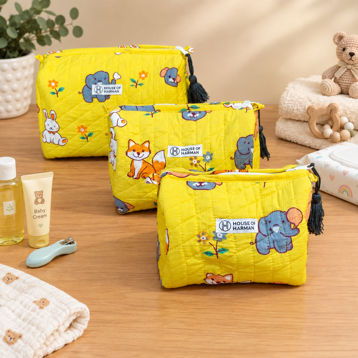 Multipurpose Pouches- Set of Three I Waterproof Lining I Four Mini Pockets Inside