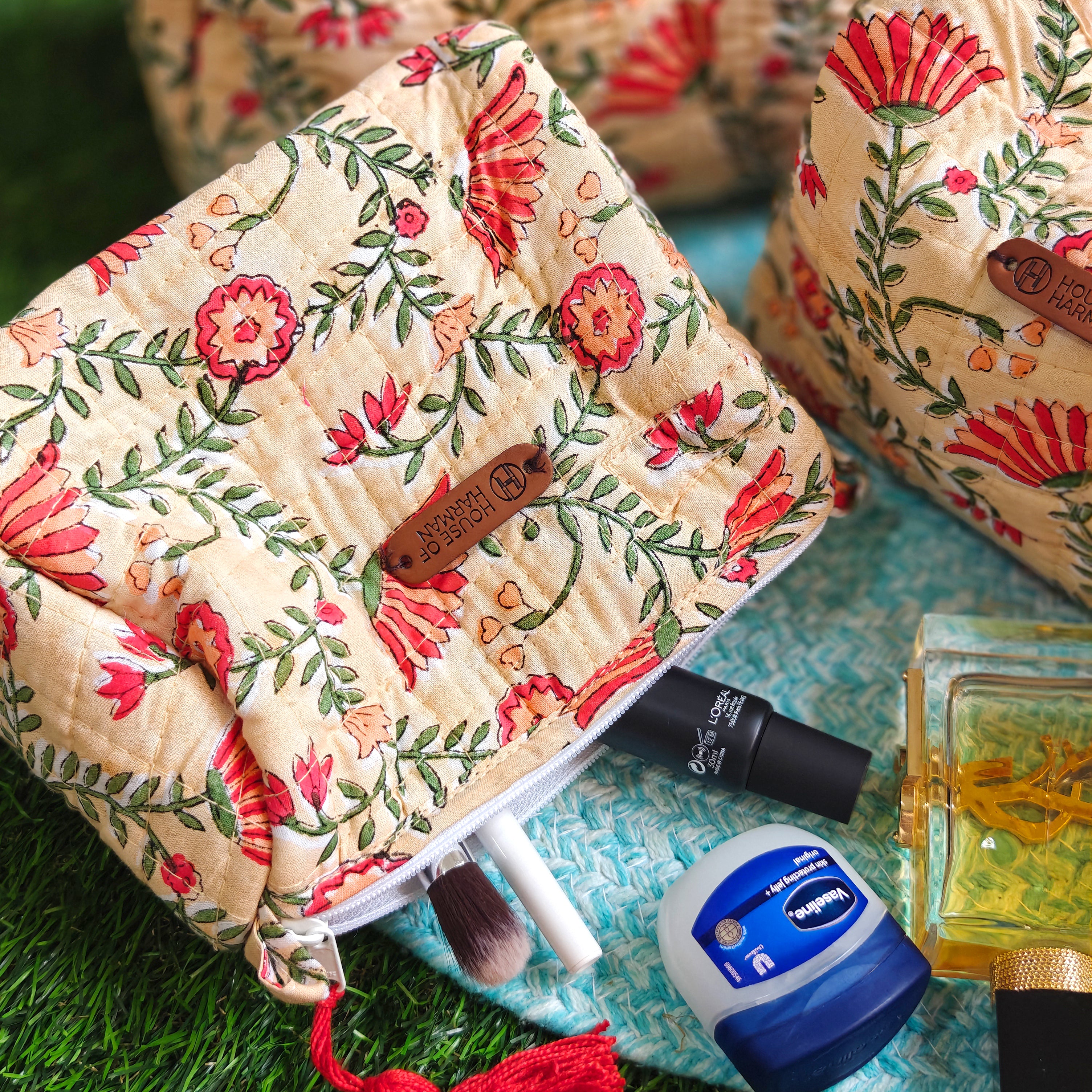 Multipurpose Pouches- Set of Three I Waterproof Lining I Four Mini Pockets Inside