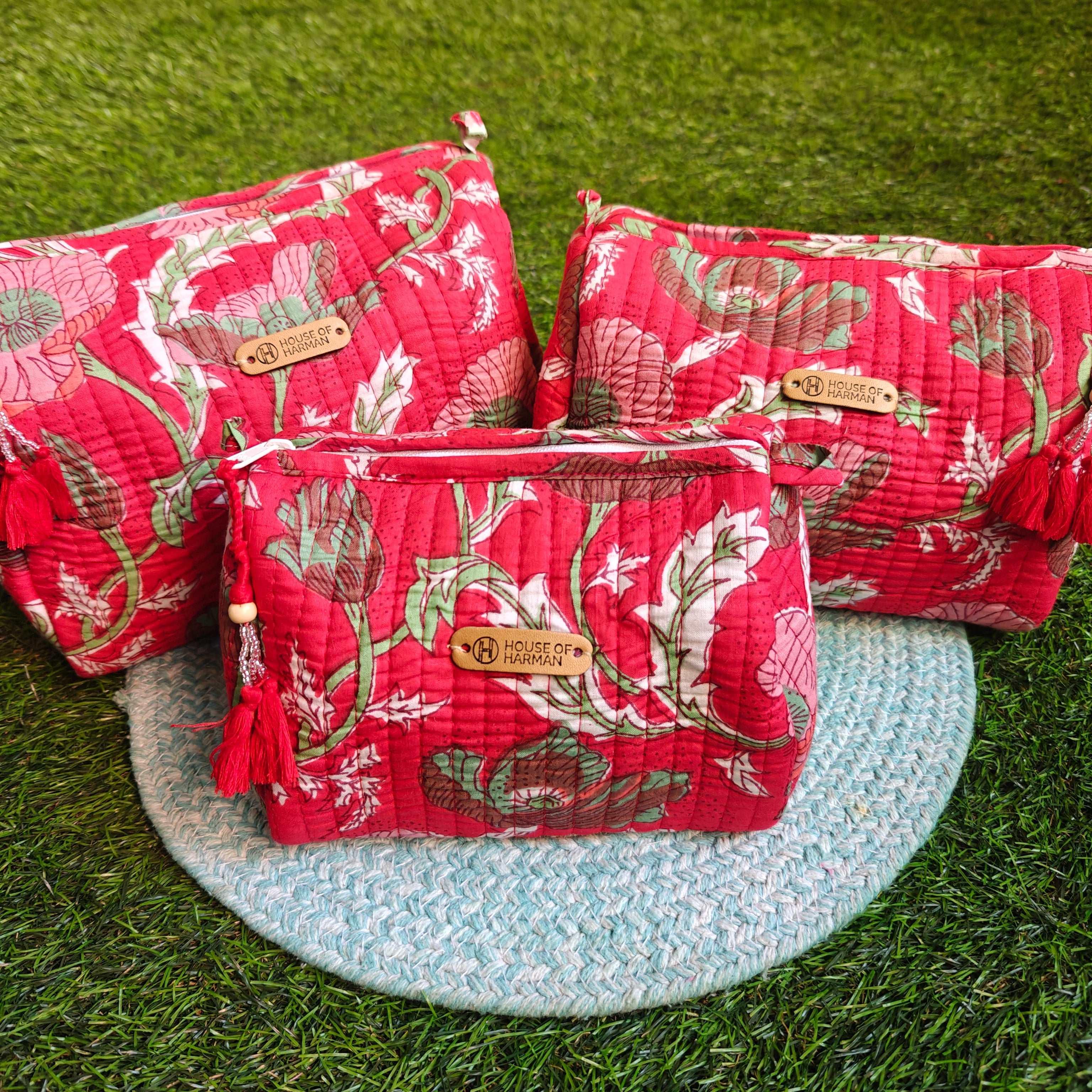 Multipurpose Pouches- Set of Three I Waterproof Lining I Four Mini Pockets Inside - HOUSE OF HARMAN