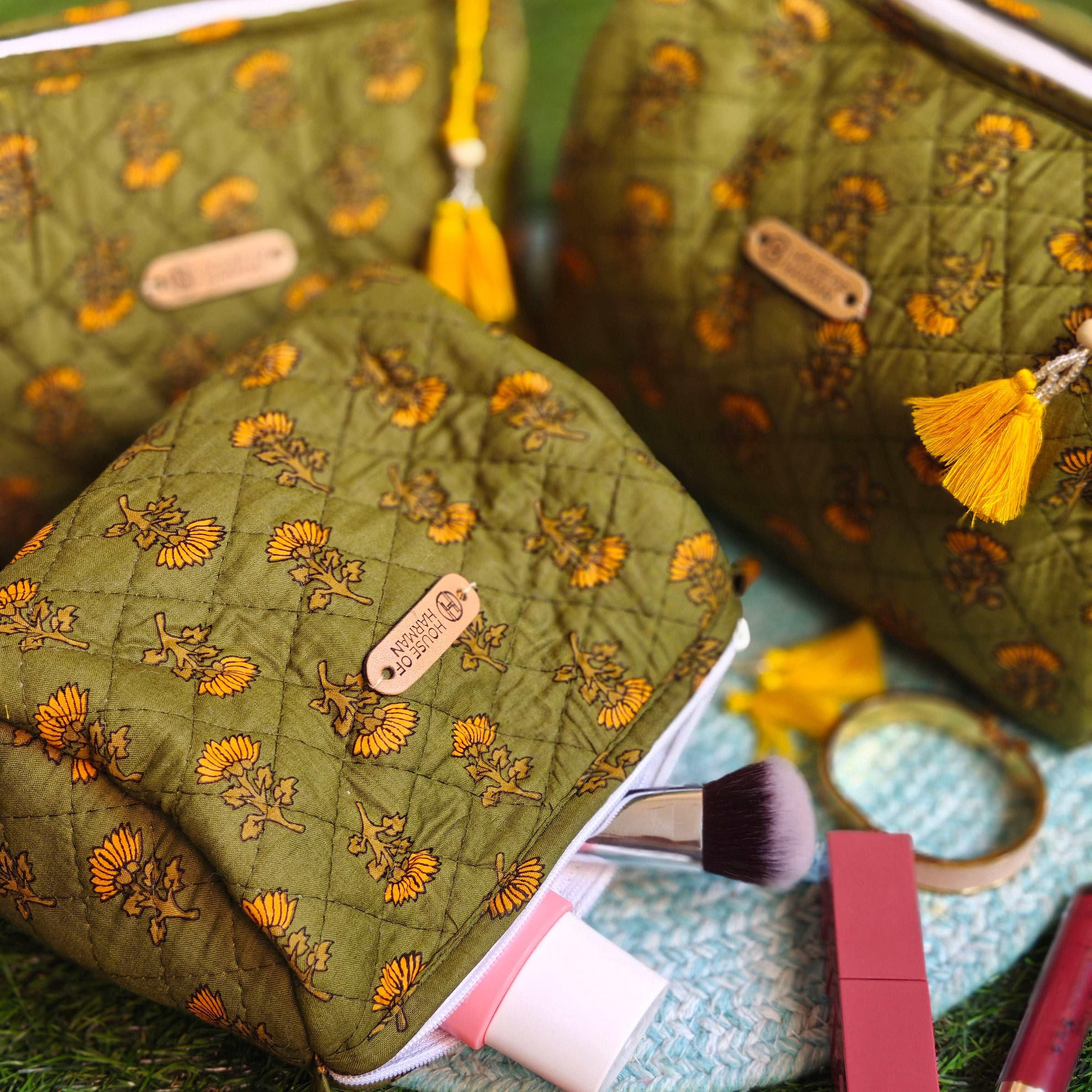 Multipurpose Pouches- Set of Three I Waterproof Lining I Four Mini Pockets Inside - HOUSE OF HARMAN