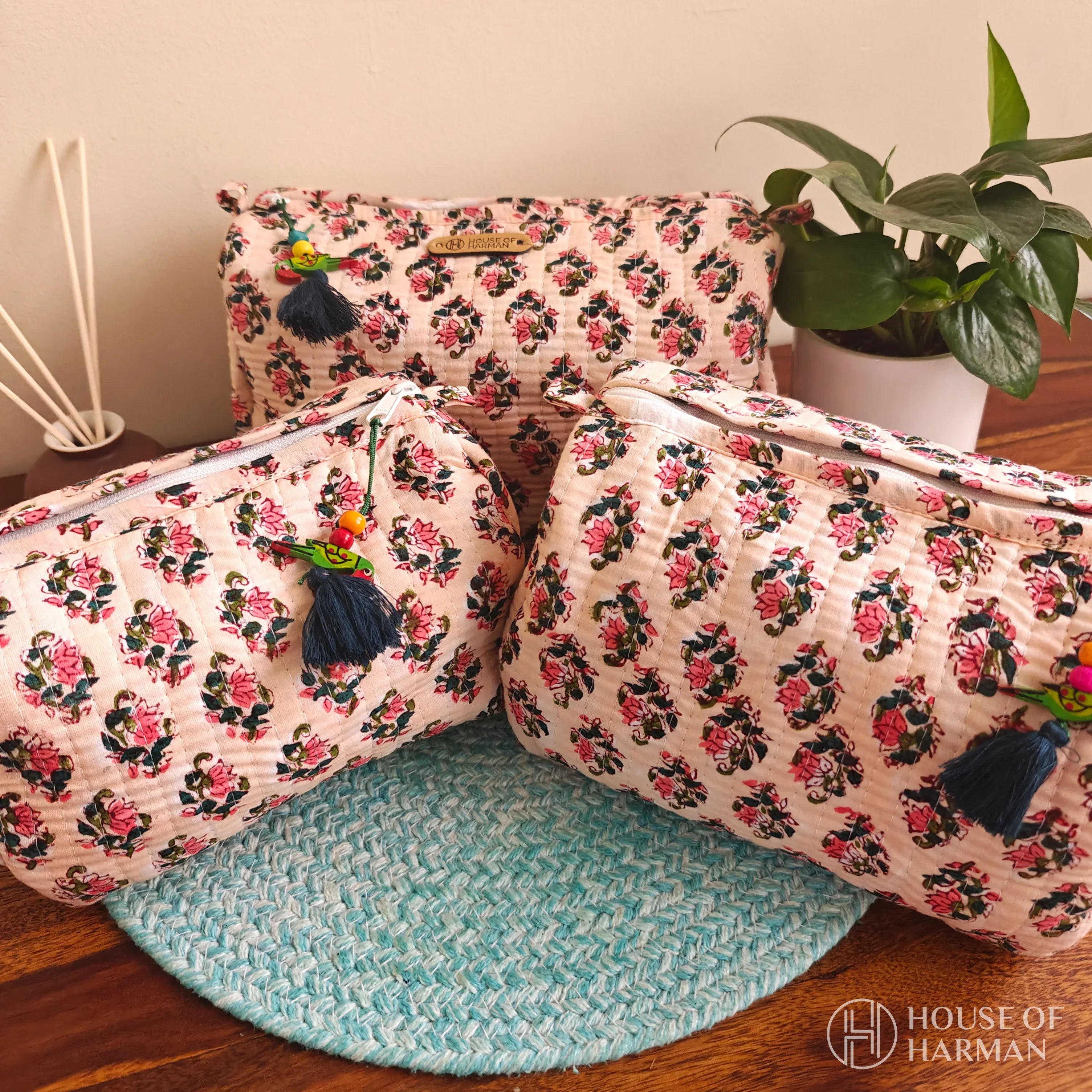 Multipurpose Pouches- Set of Three I Waterproof Lining I Four Mini Pockets Inside - HOUSE OF HARMAN