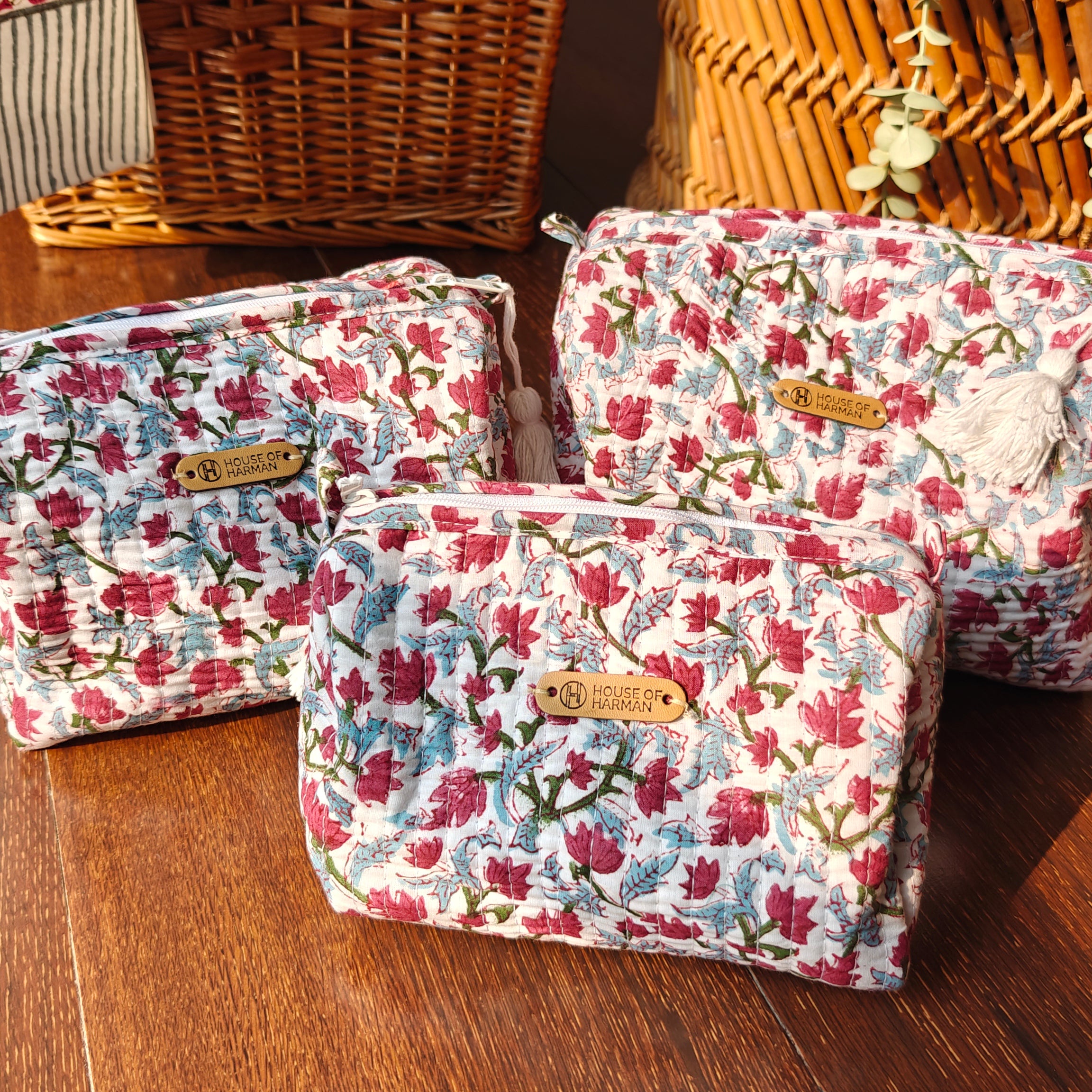 Multipurpose Pouches- Set of Three I Waterproof Lining I Four Mini Pockets Inside