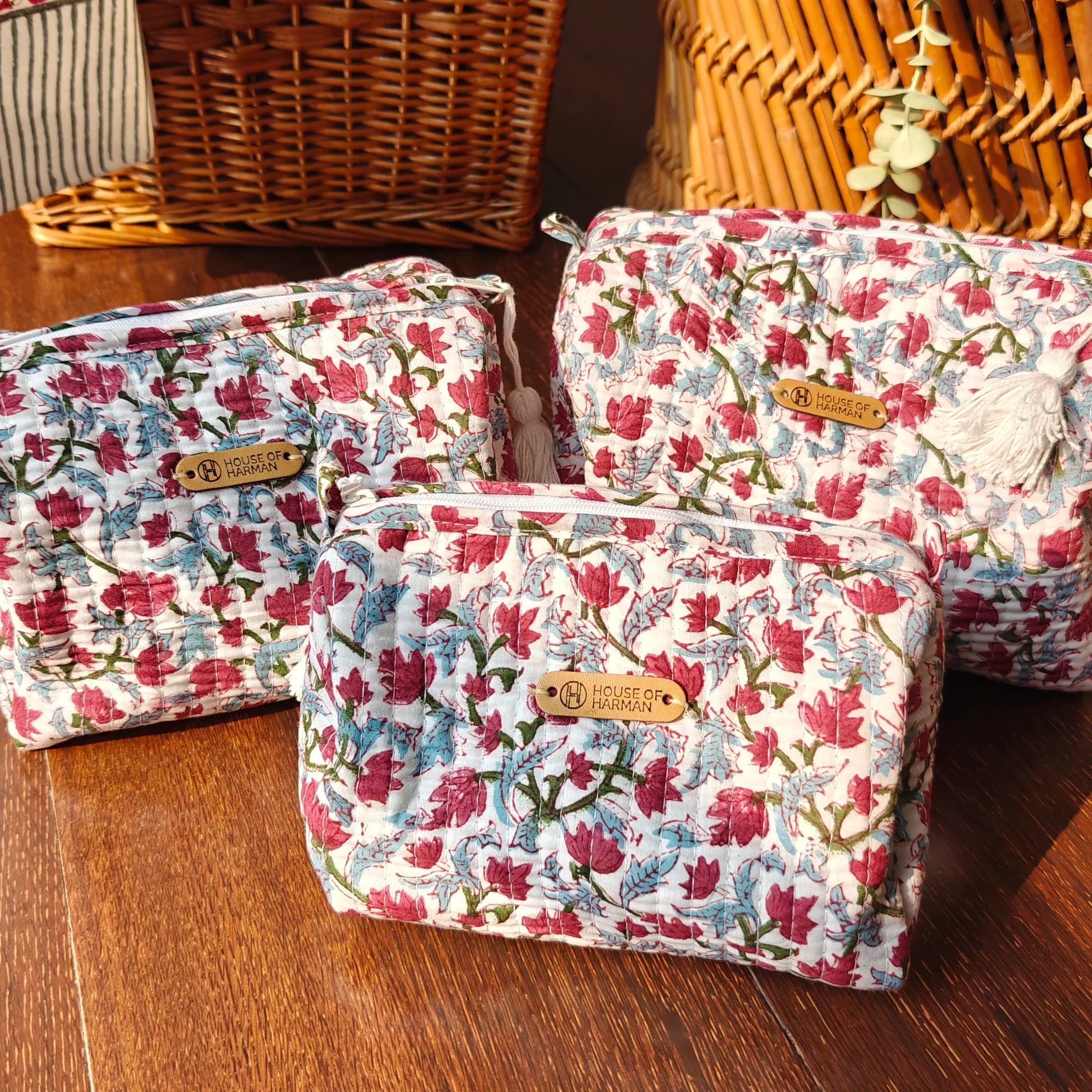 Multipurpose Pouches- Set of Three I Waterproof Lining I Four Mini Pockets Inside - HOUSE OF HARMAN