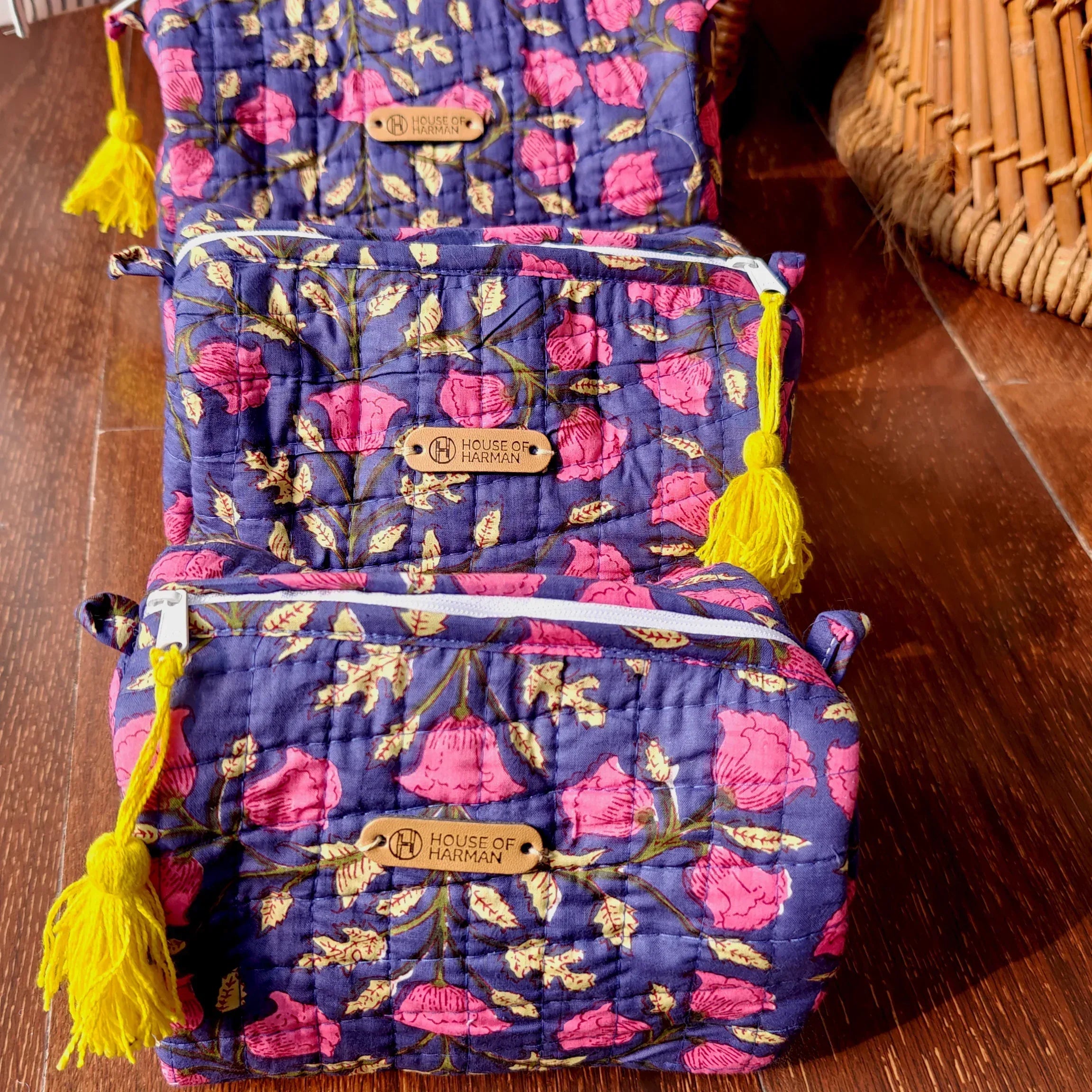 Multipurpose Pouches- Set of Three I Waterproof Lining I Four Mini Pockets Inside - HOUSE OF HARMAN