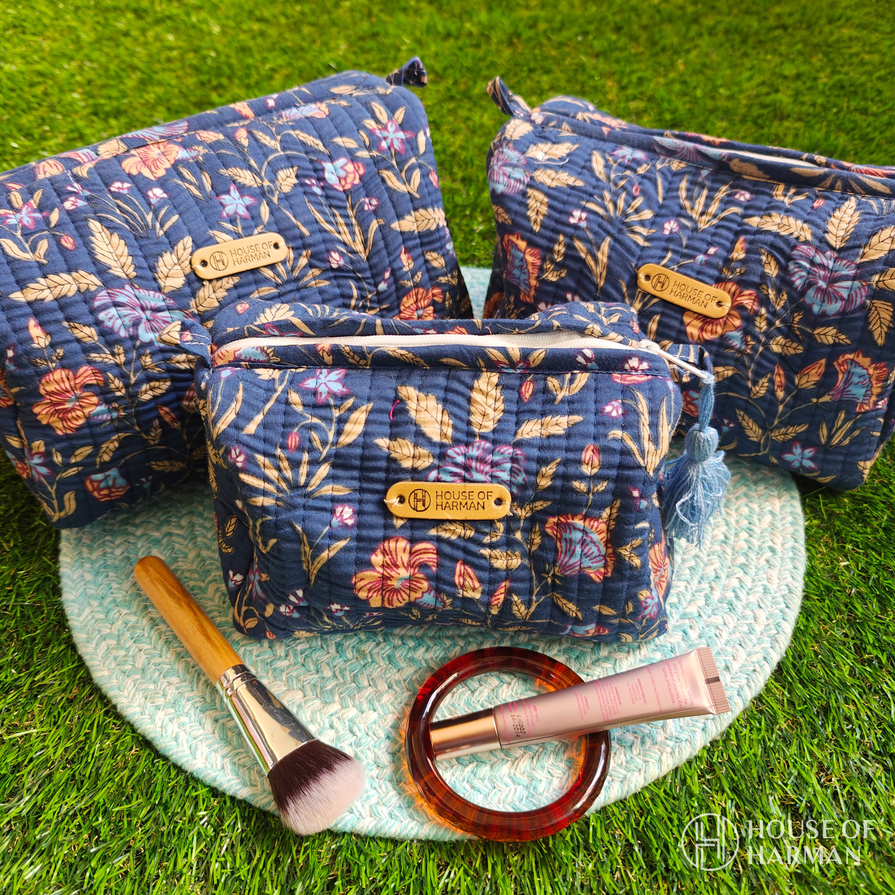 Multipurpose Pouches- Set of Three I Waterproof Lining I Four Mini Pockets Inside