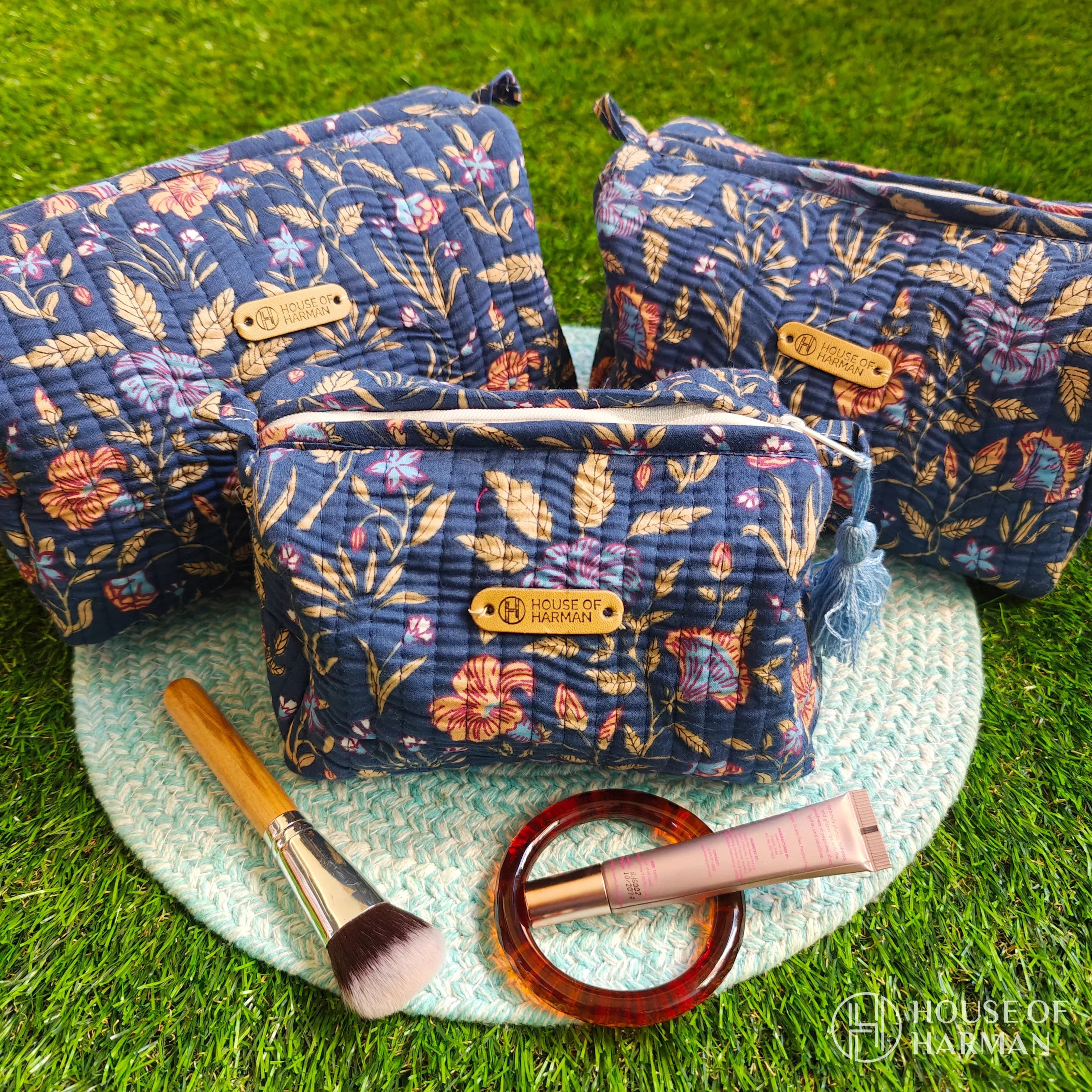Multipurpose Pouches- Set of Three I Waterproof Lining I Four Mini Pockets Inside - HOUSE OF HARMAN