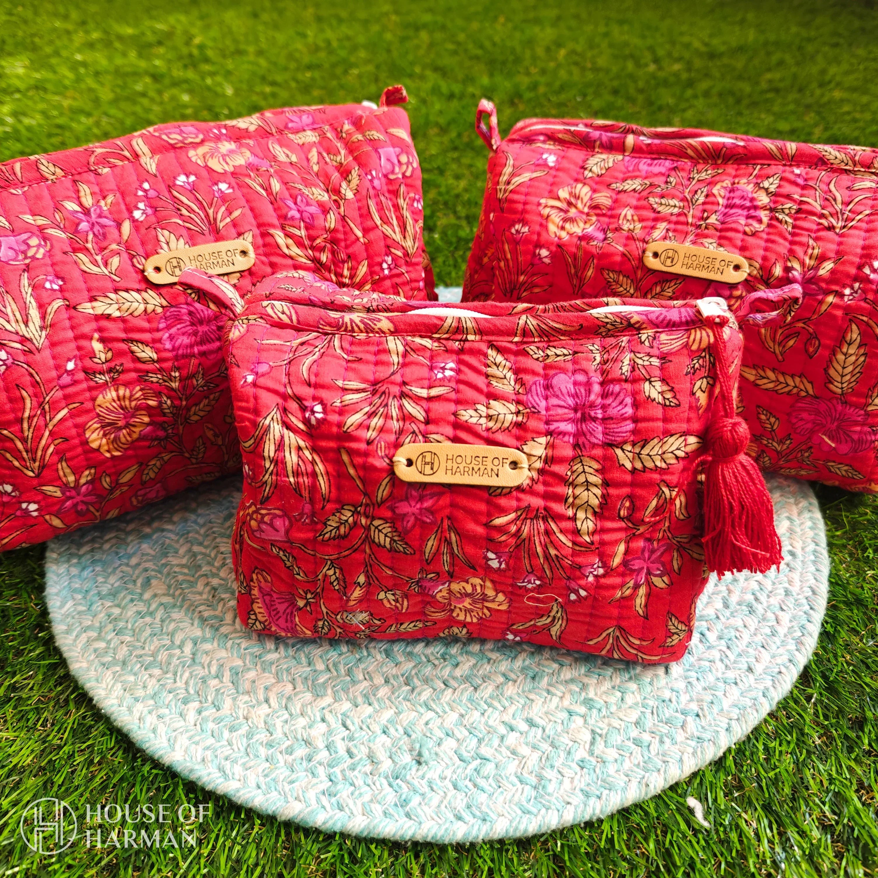Multipurpose Pouches- Set of Three I Waterproof Lining I Four Mini Pockets Inside - HOUSE OF HARMAN