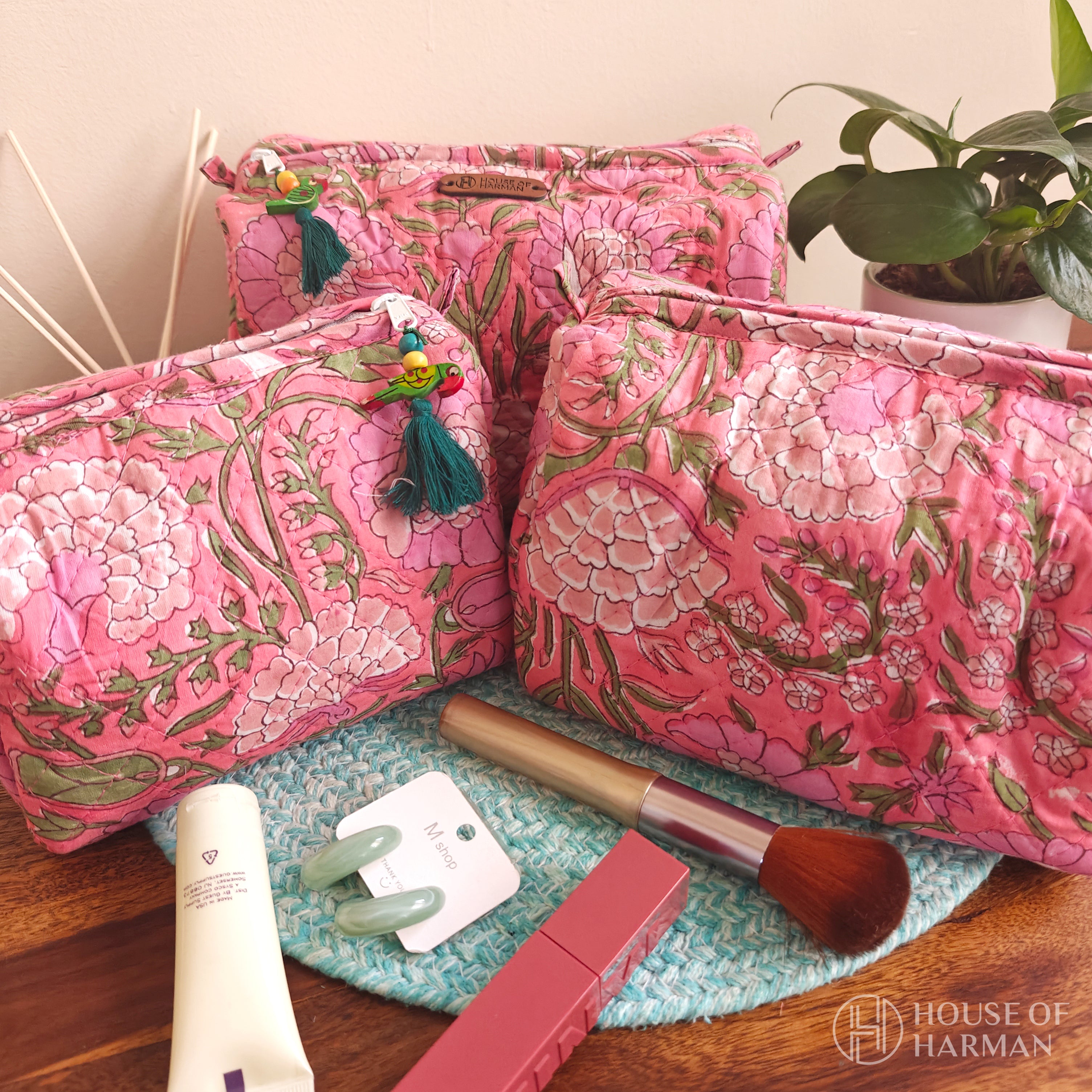 Multipurpose Pouches- Set of Three I Waterproof Lining I Four Mini Pockets Inside