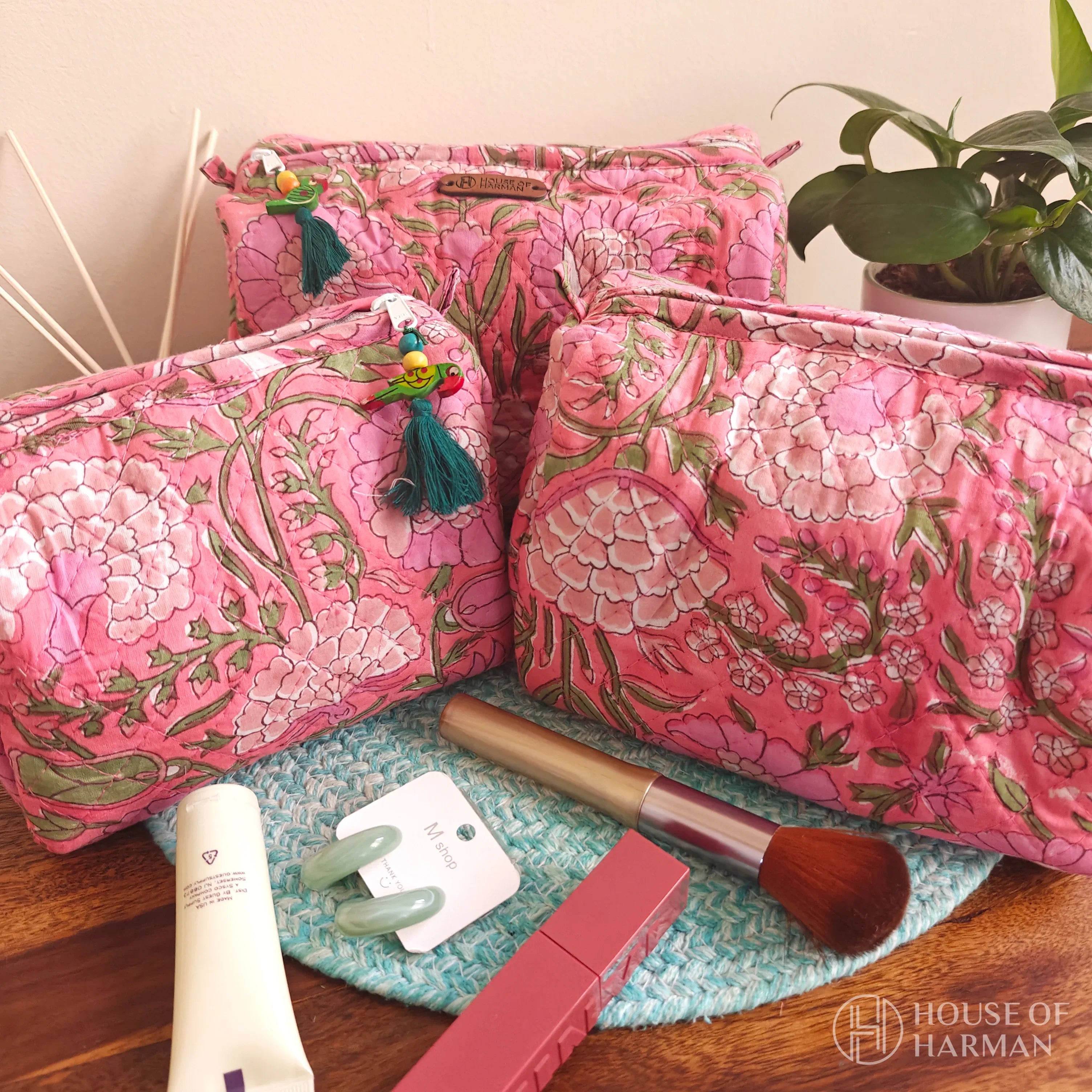 Multipurpose Pouches- Set of Three I Waterproof Lining I Four Mini Pockets Inside - HOUSE OF HARMAN