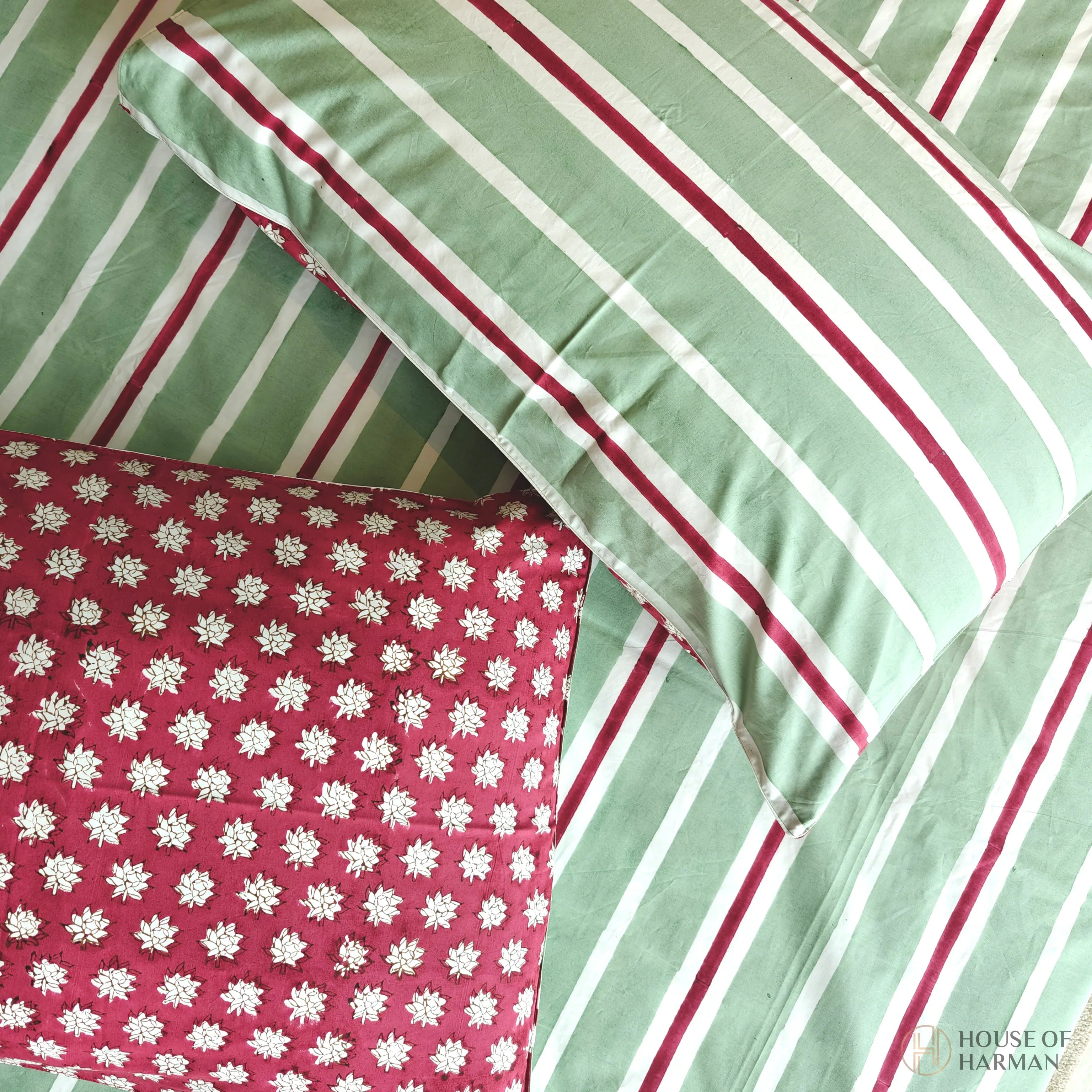 Mint Stripe Mist Bedsheet - HOUSE OF HARMAN