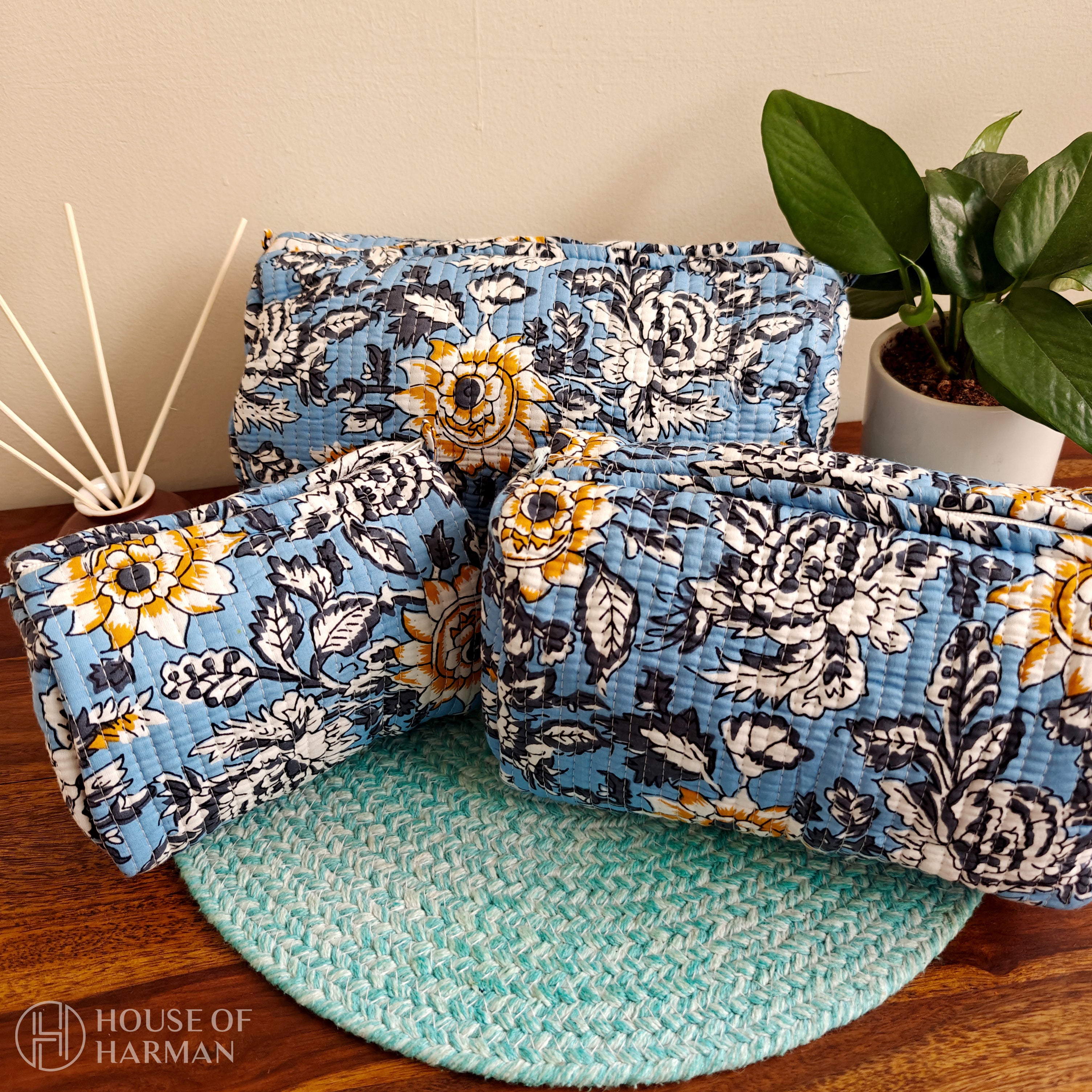 Multipurpose Pouches- Set of Three I Waterproof Lining I Four Mini Pockets Inside