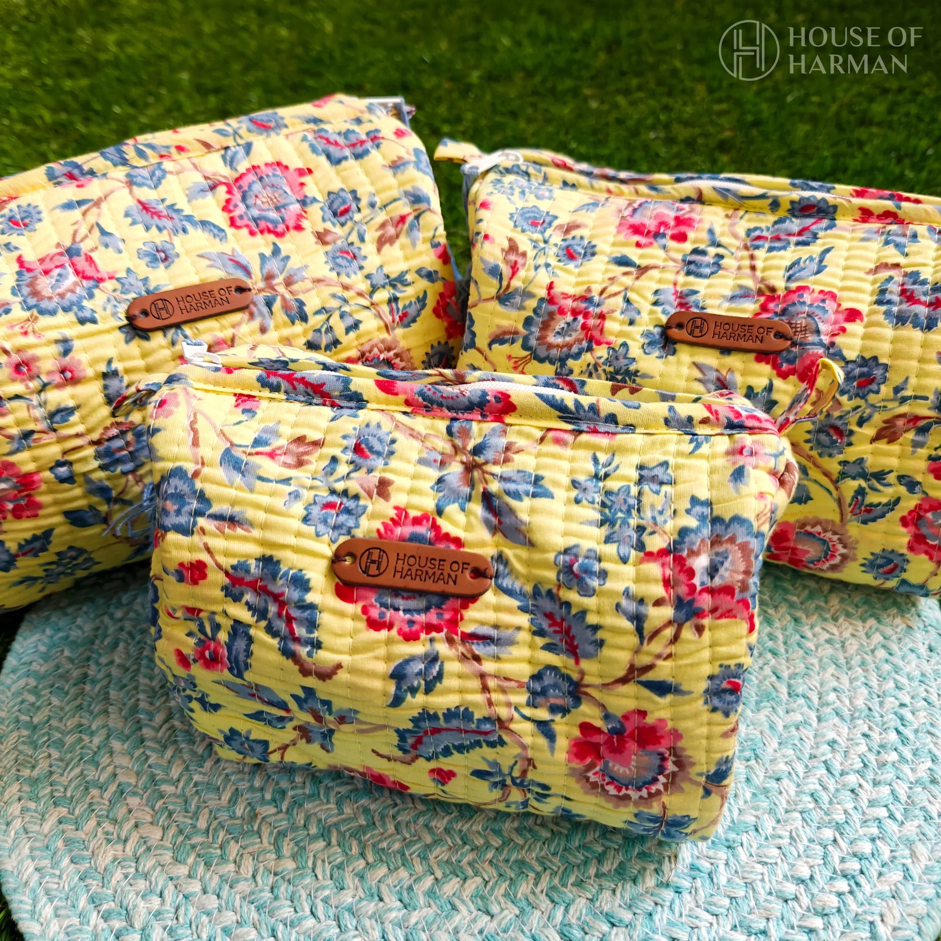 Multipurpose Pouches- Set of Three I Waterproof Lining I Four Mini Pockets Inside - HOUSE OF HARMAN