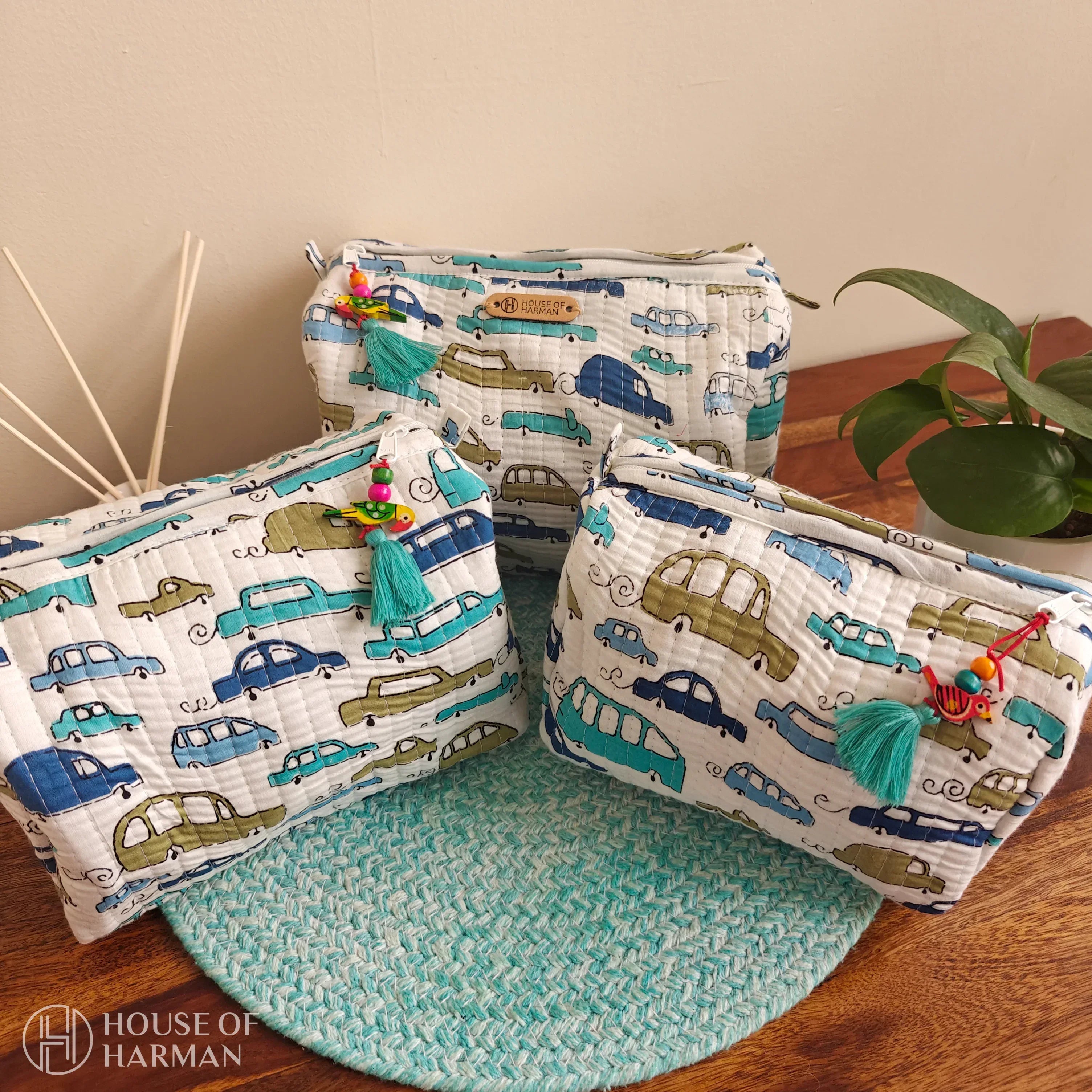 Multipurpose Pouches- Set of Three I Waterproof Lining I Four Mini Pockets Inside - HOUSE OF HARMAN