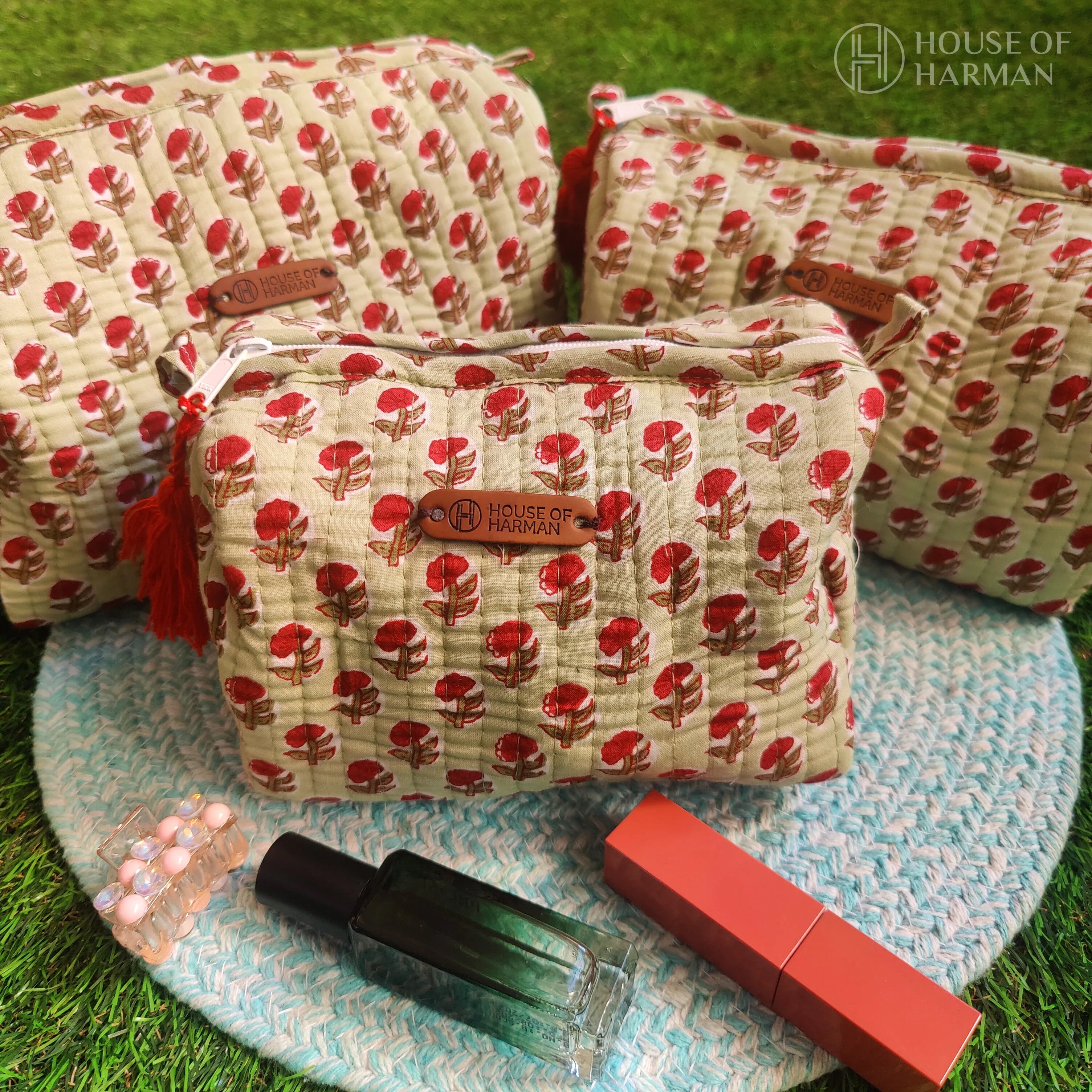 Multipurpose Pouches- Set of Three I Waterproof Lining I Four Mini Pockets Inside - HOUSE OF HARMAN